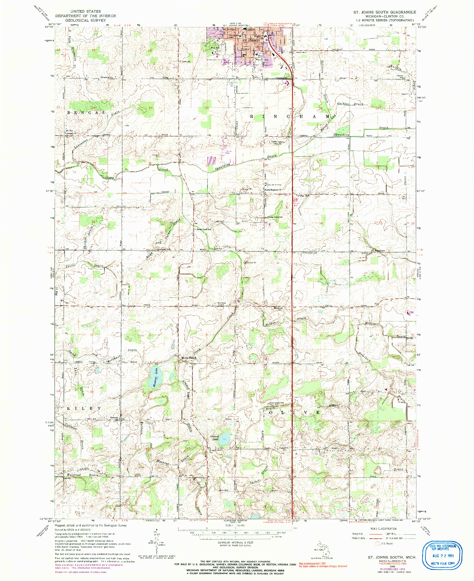 USGS 1:24000-SCALE QUADRANGLE FOR ST. JOHNS SOUTH, MI 1965