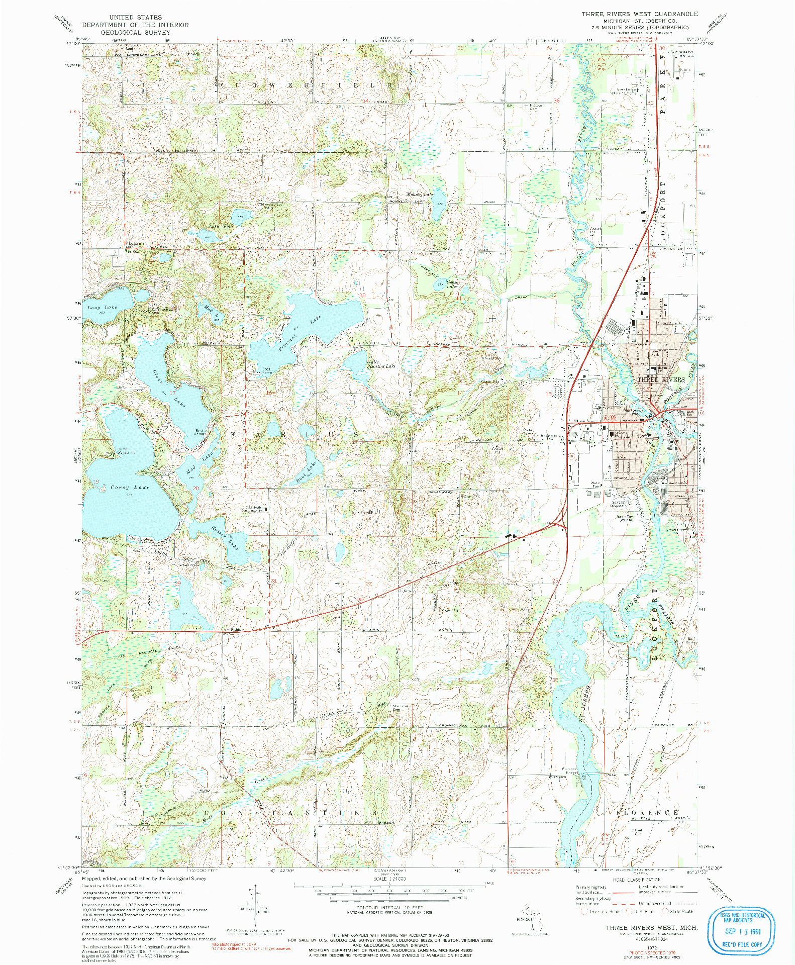 USGS 1:24000-SCALE QUADRANGLE FOR THREE RIVERS WEST, MI 1972