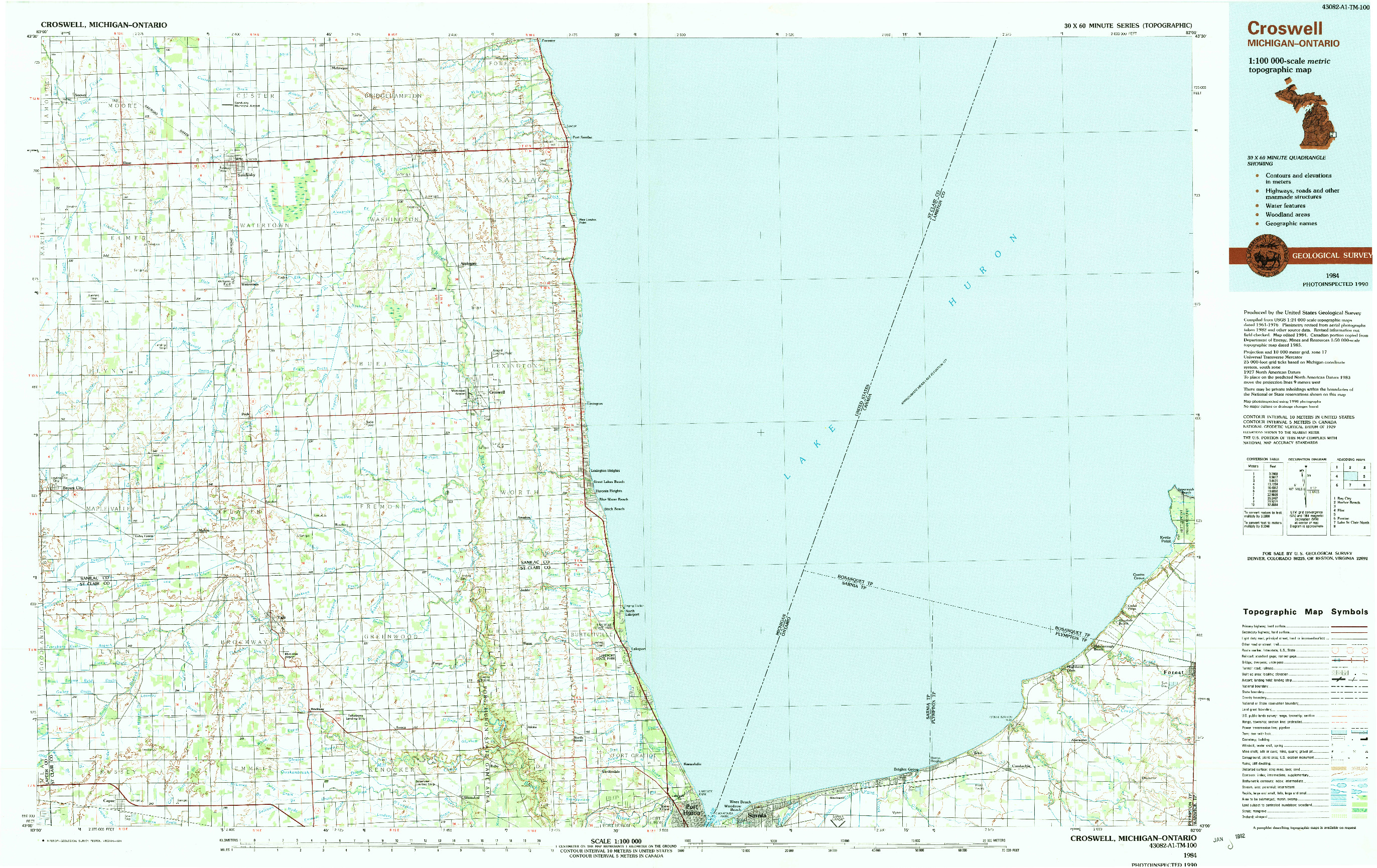 USGS 1:100000-SCALE QUADRANGLE FOR CROSWELL, MI 1984