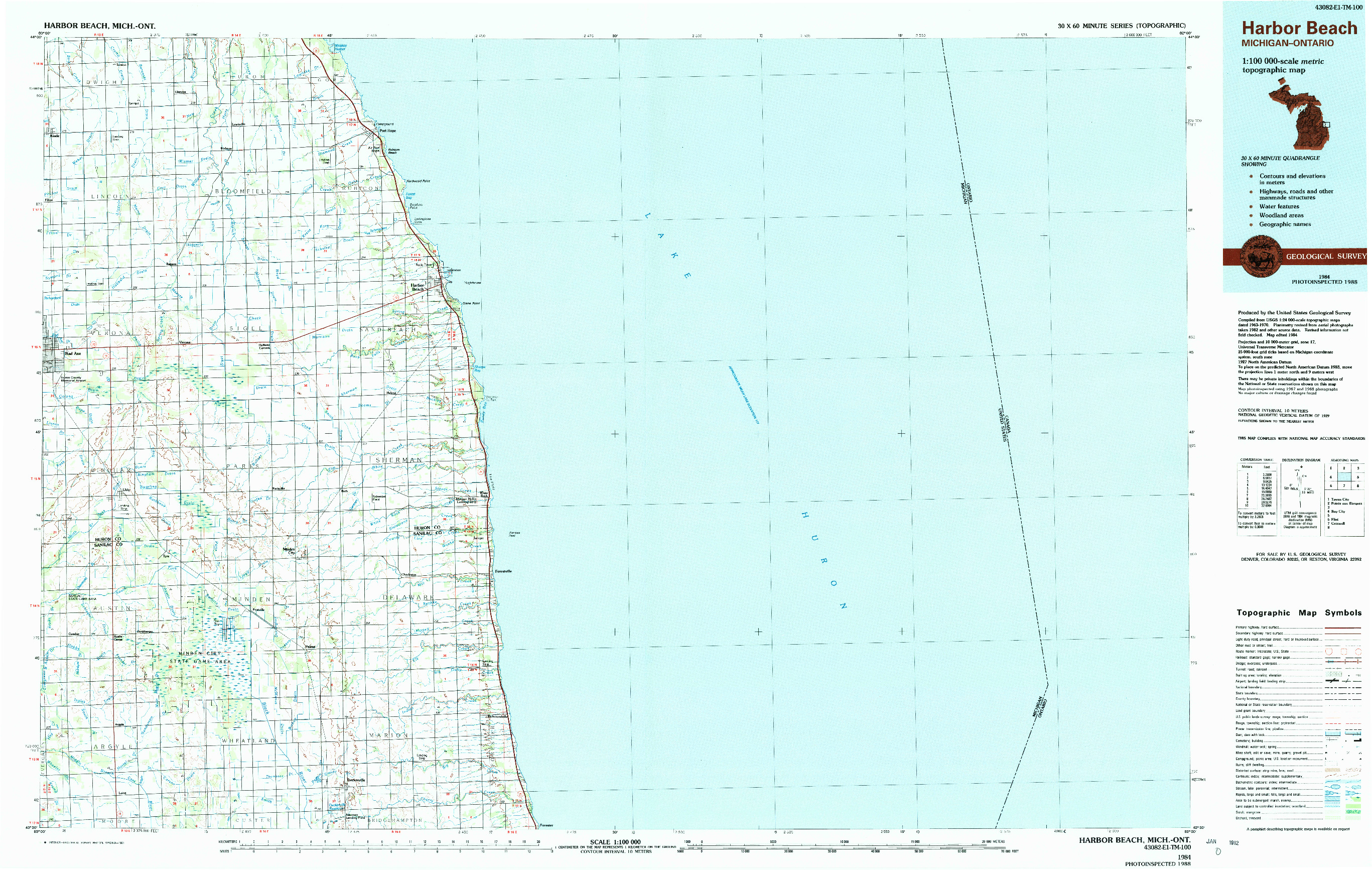 USGS 1:100000-SCALE QUADRANGLE FOR HARBOR BEACH, MI 1984