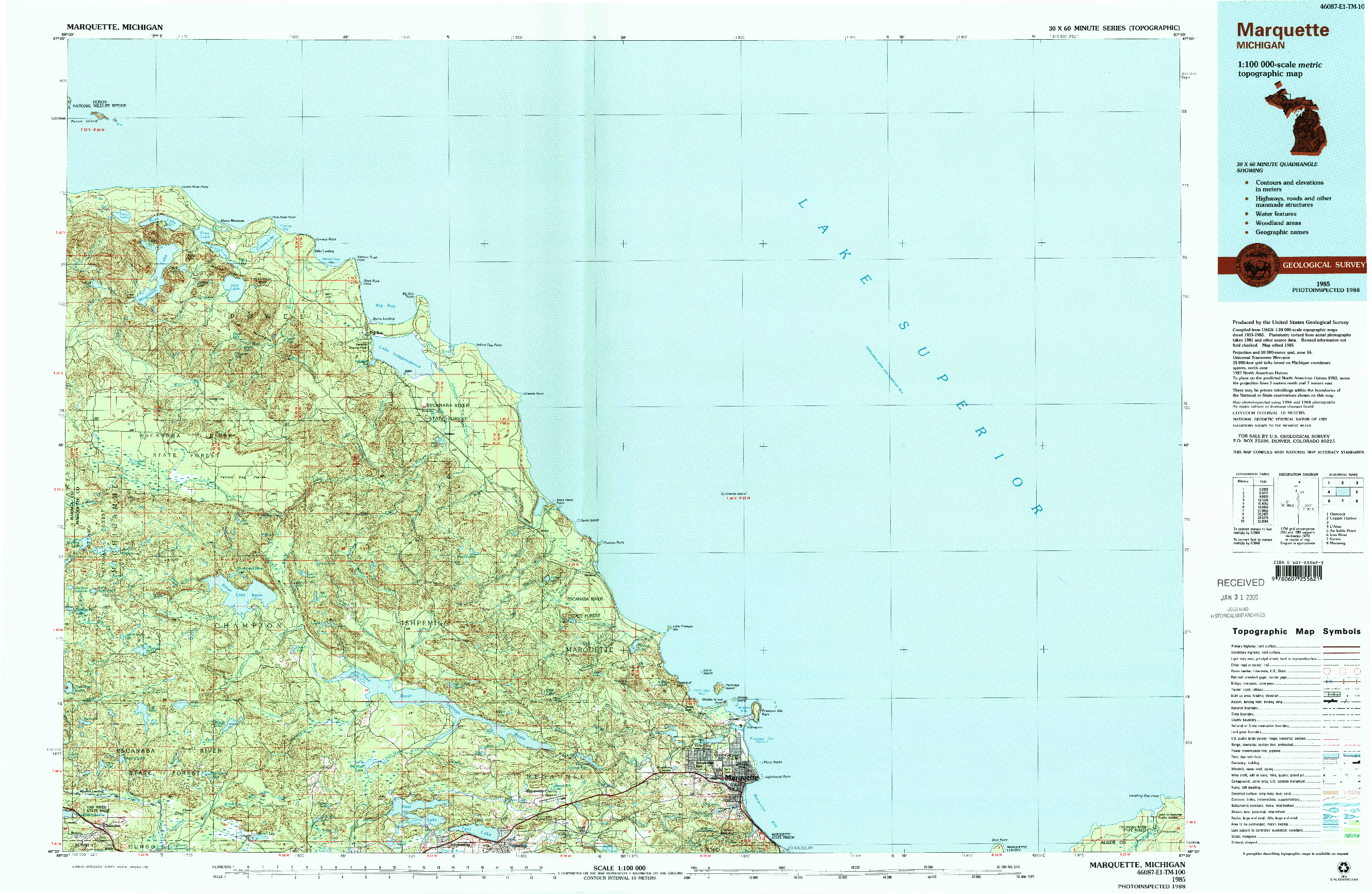 USGS 1:100000-SCALE QUADRANGLE FOR MARQUETTE, MI 1985
