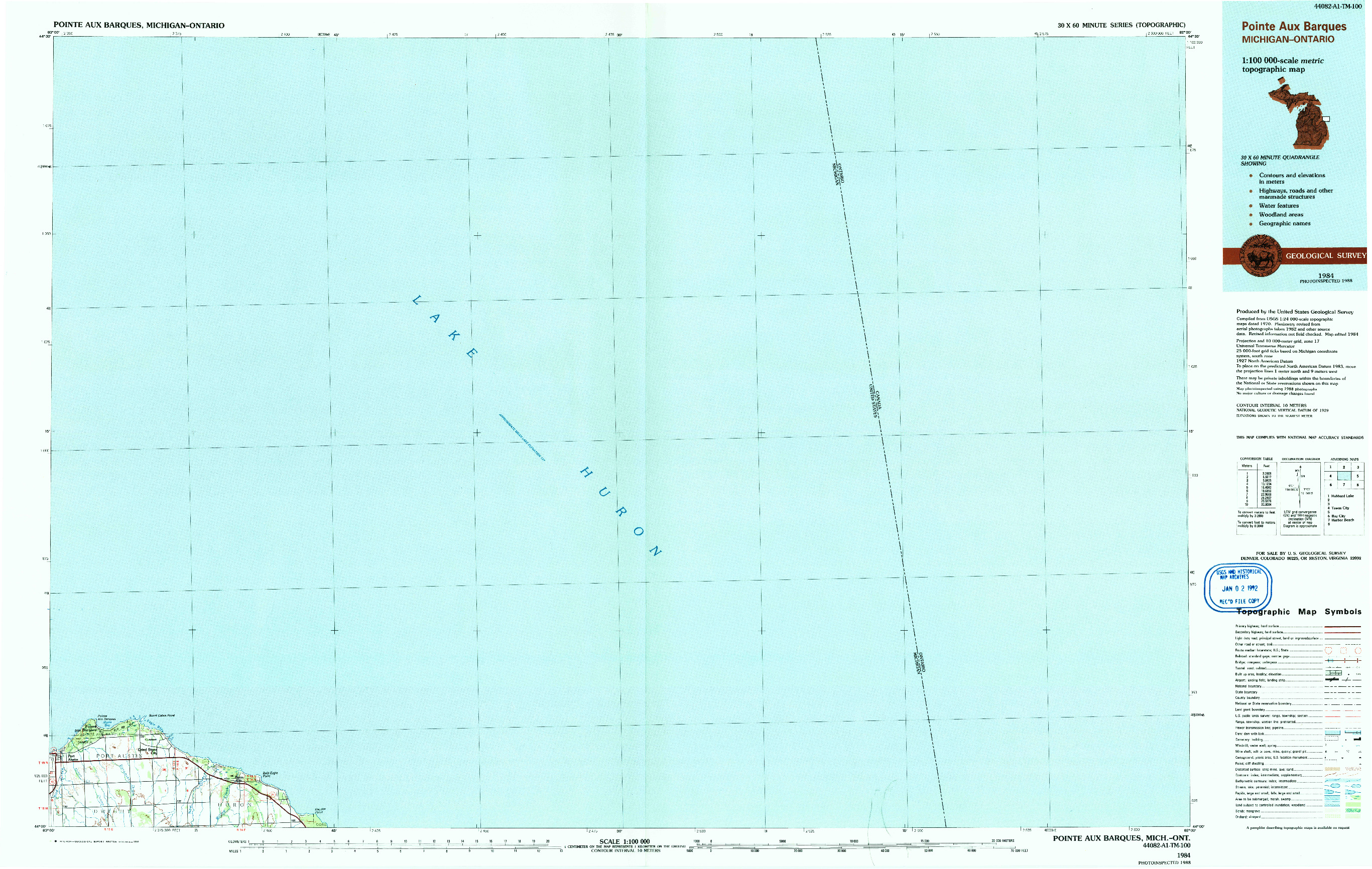 USGS 1:100000-SCALE QUADRANGLE FOR POINTE AUX BARQUES, MI 1984