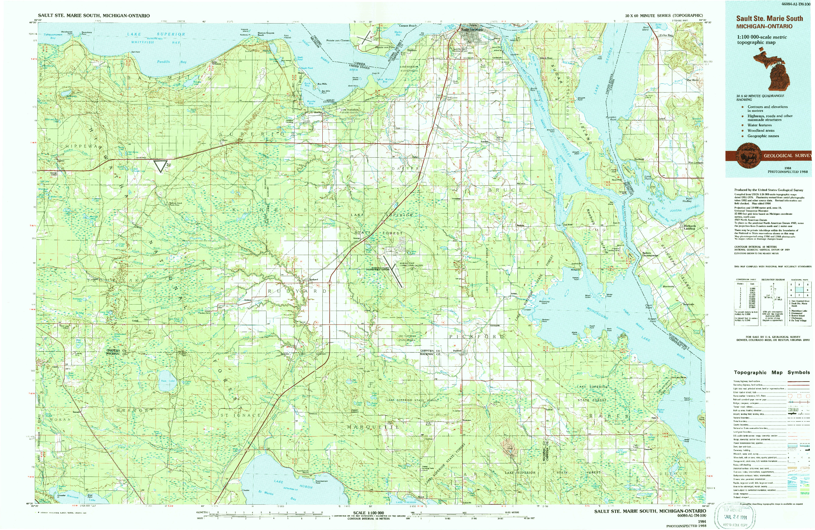 USGS 1:100000-SCALE QUADRANGLE FOR SAULT STE. MARIE SOUTH, MI 1984