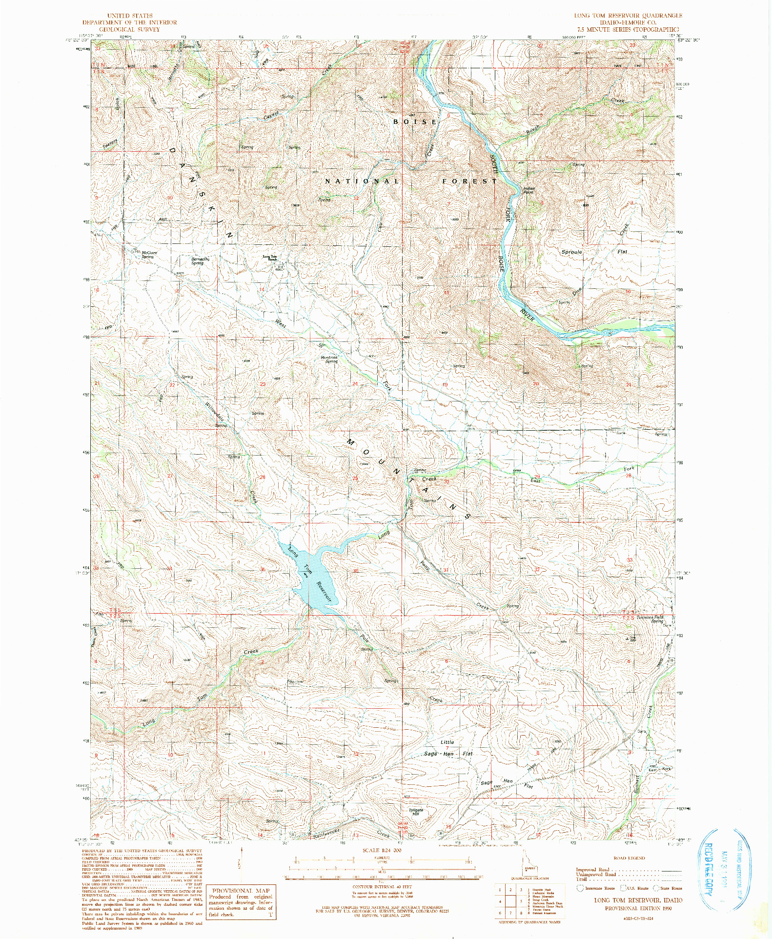 USGS 1:24000-SCALE QUADRANGLE FOR LONG TOM RESERVOIR, ID 1990