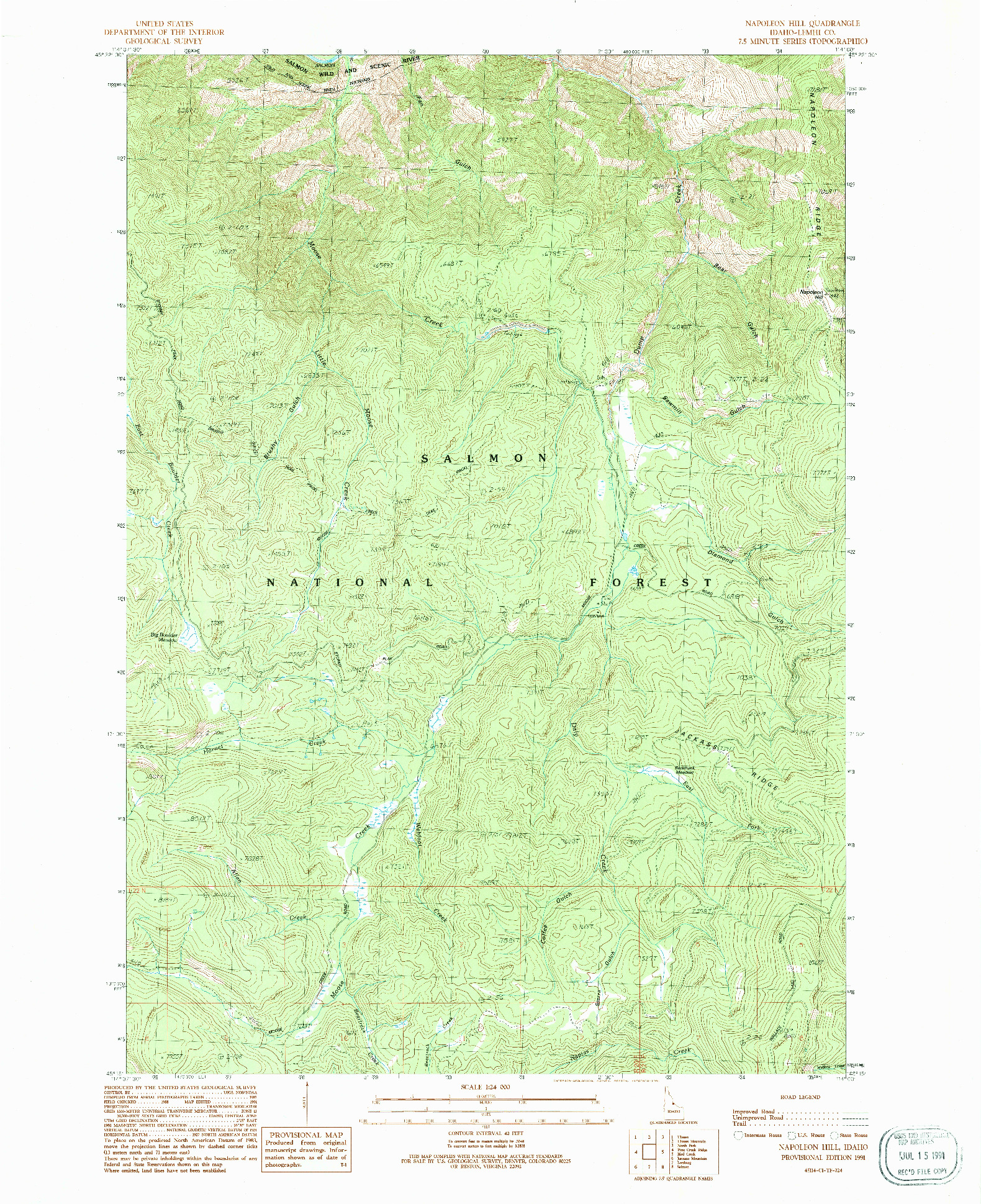 USGS 1:24000-SCALE QUADRANGLE FOR NAPOLEON HILL, ID 1991