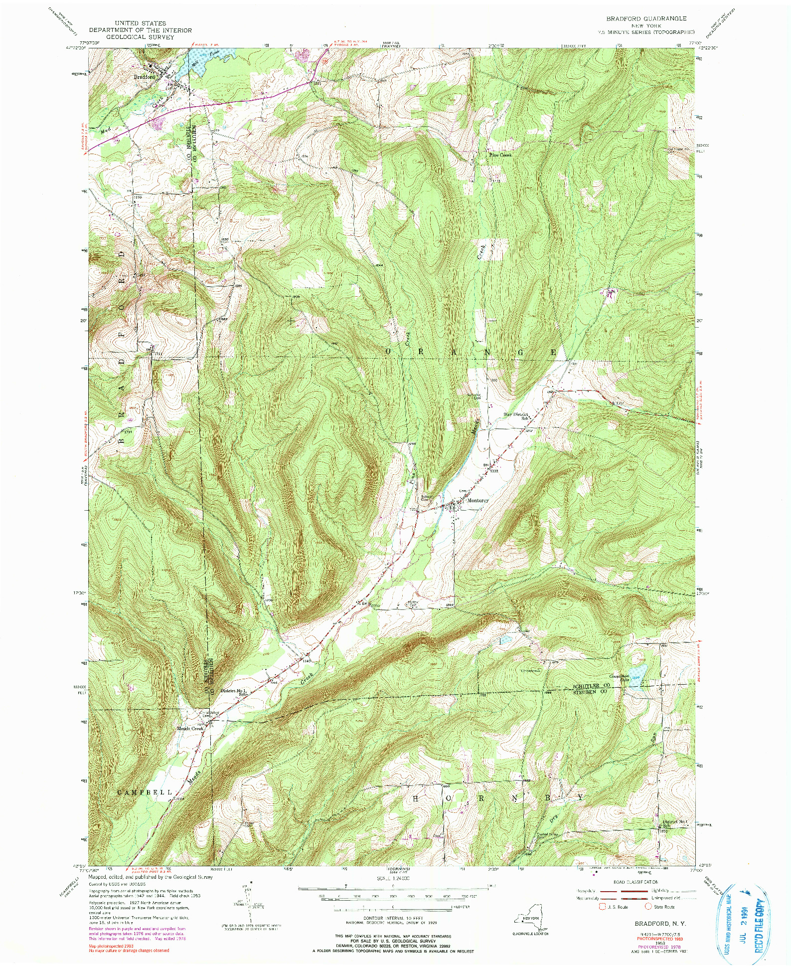 USGS 1:24000-SCALE QUADRANGLE FOR BRADFORD, NY 1953