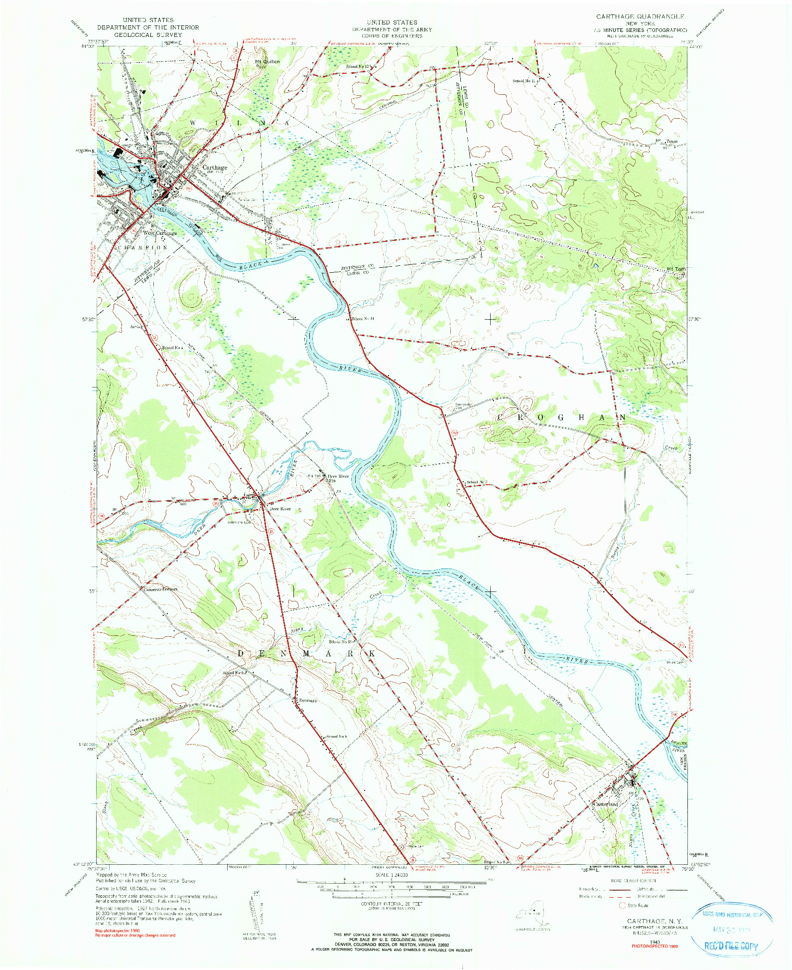 USGS 1:24000-SCALE QUADRANGLE FOR CARTHAGE, NY 1943