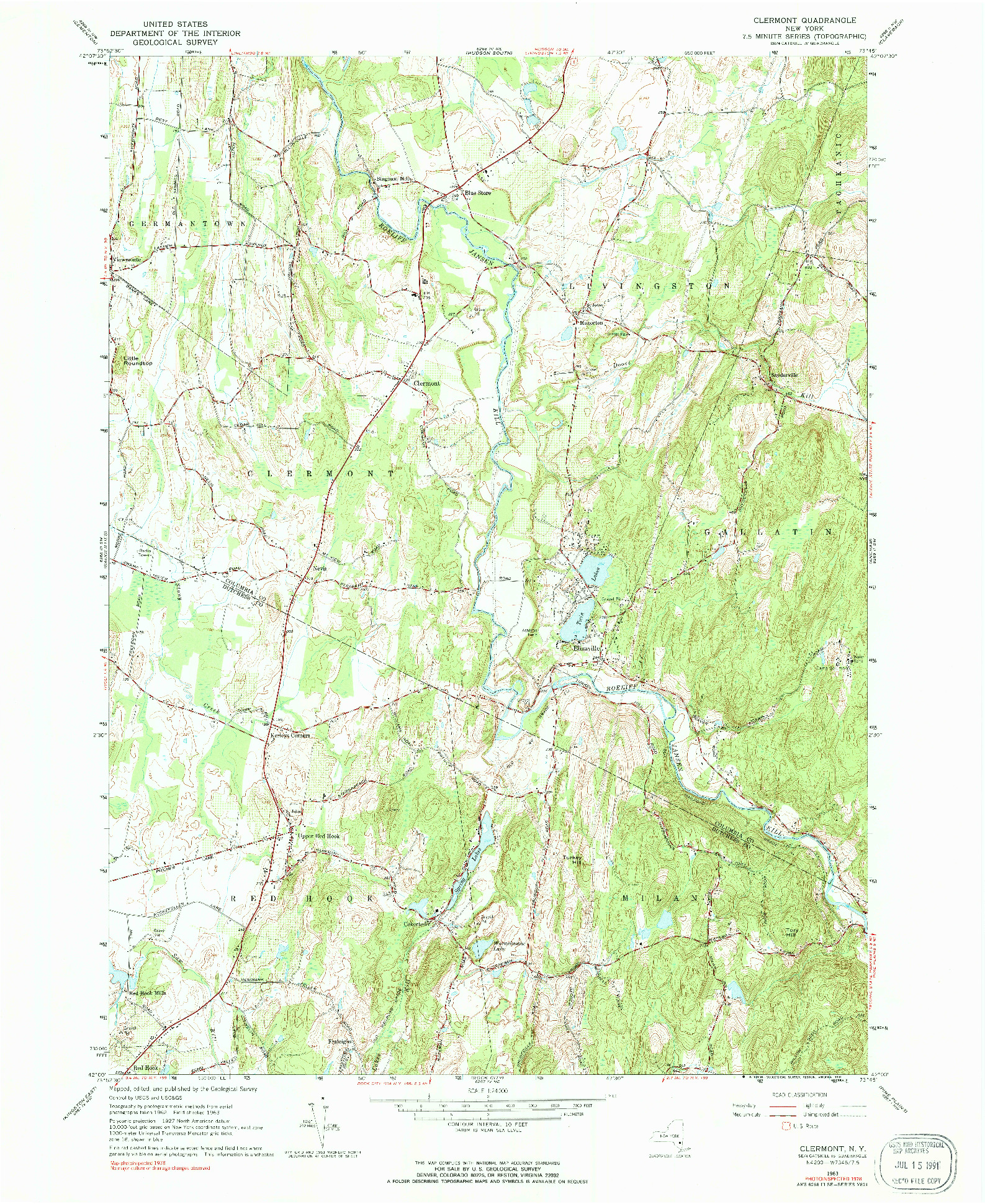 USGS 1:24000-SCALE QUADRANGLE FOR CLERMONT, NY 1963