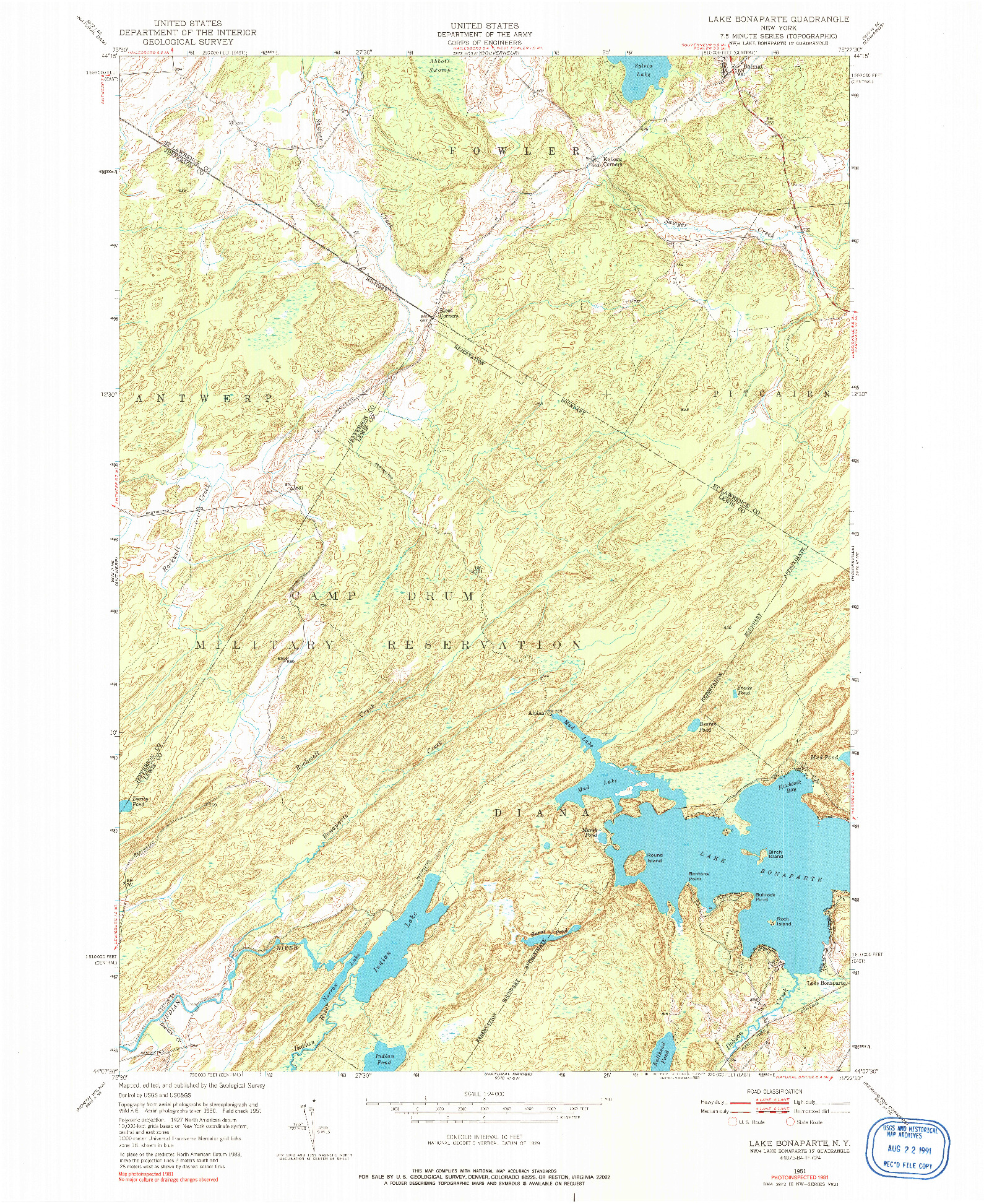 USGS 1:24000-SCALE QUADRANGLE FOR LAKE BONAPARTE, NY 1951