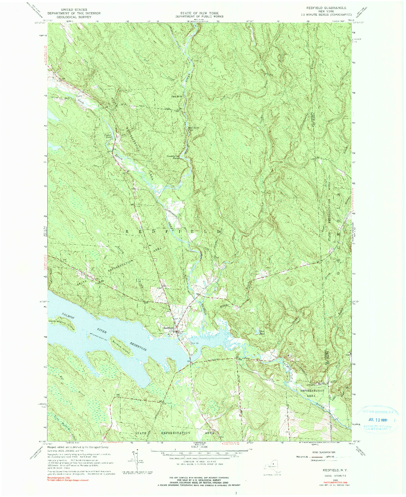 USGS 1:24000-SCALE QUADRANGLE FOR REDFIELD, NY 1960