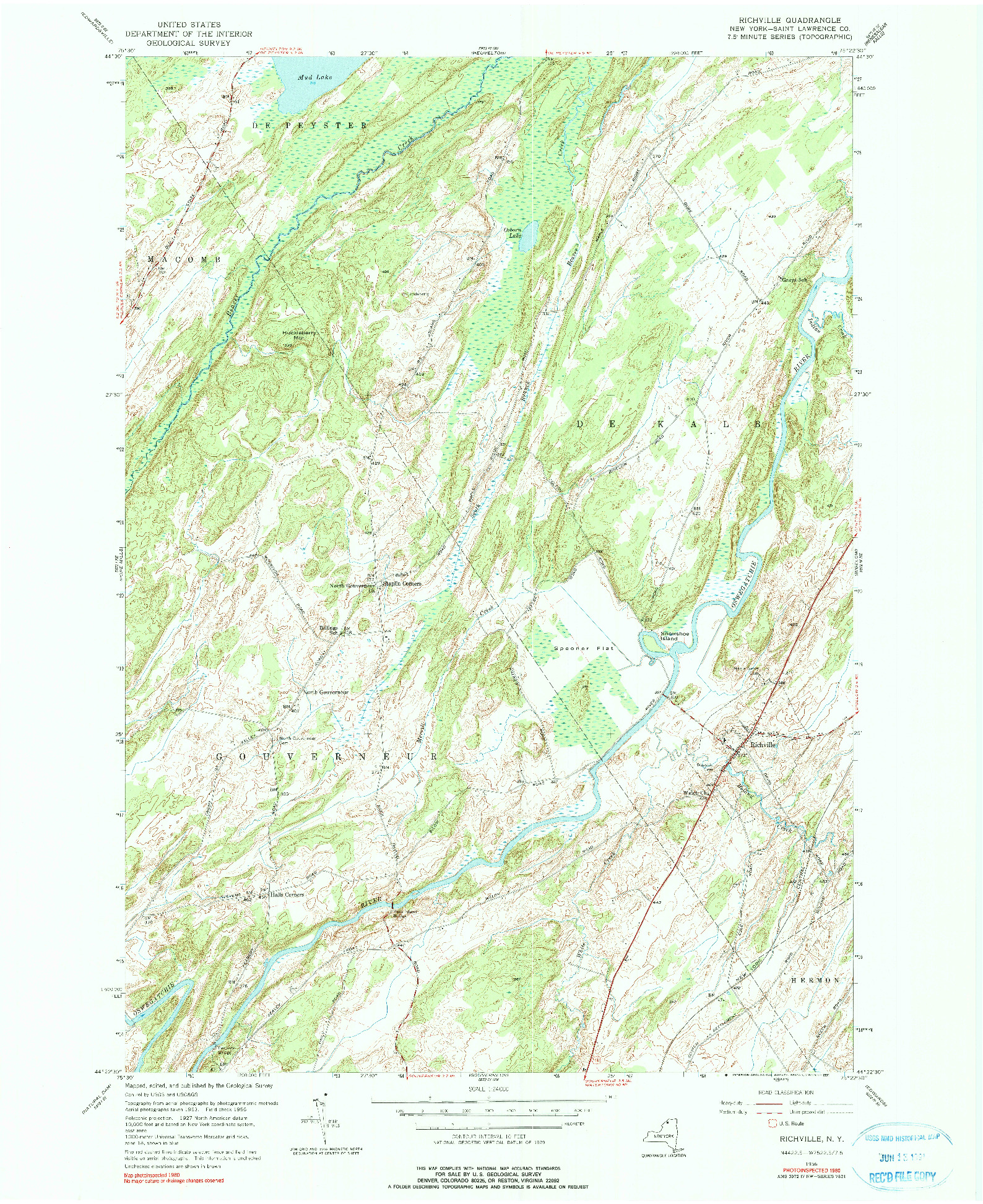 USGS 1:24000-SCALE QUADRANGLE FOR RICHVILLE, NY 1956