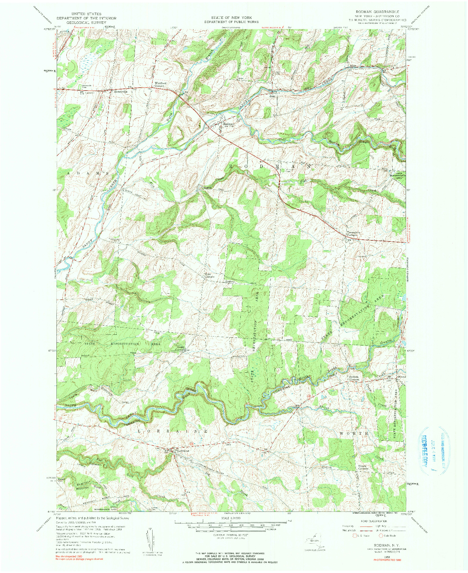 USGS 1:24000-SCALE QUADRANGLE FOR RODMAN, NY 1959
