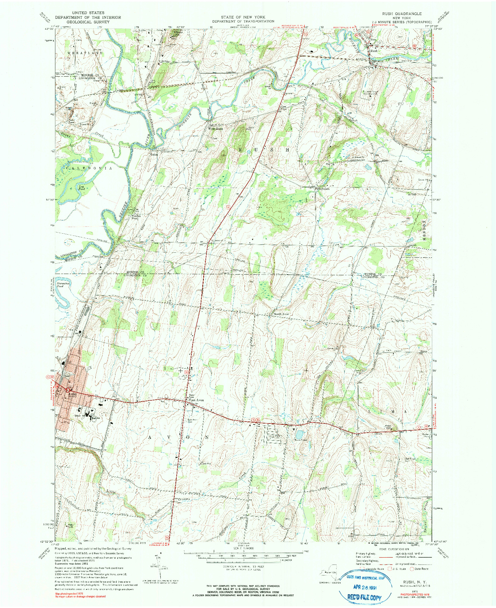 USGS 1:24000-SCALE QUADRANGLE FOR RUSH, NY 1971