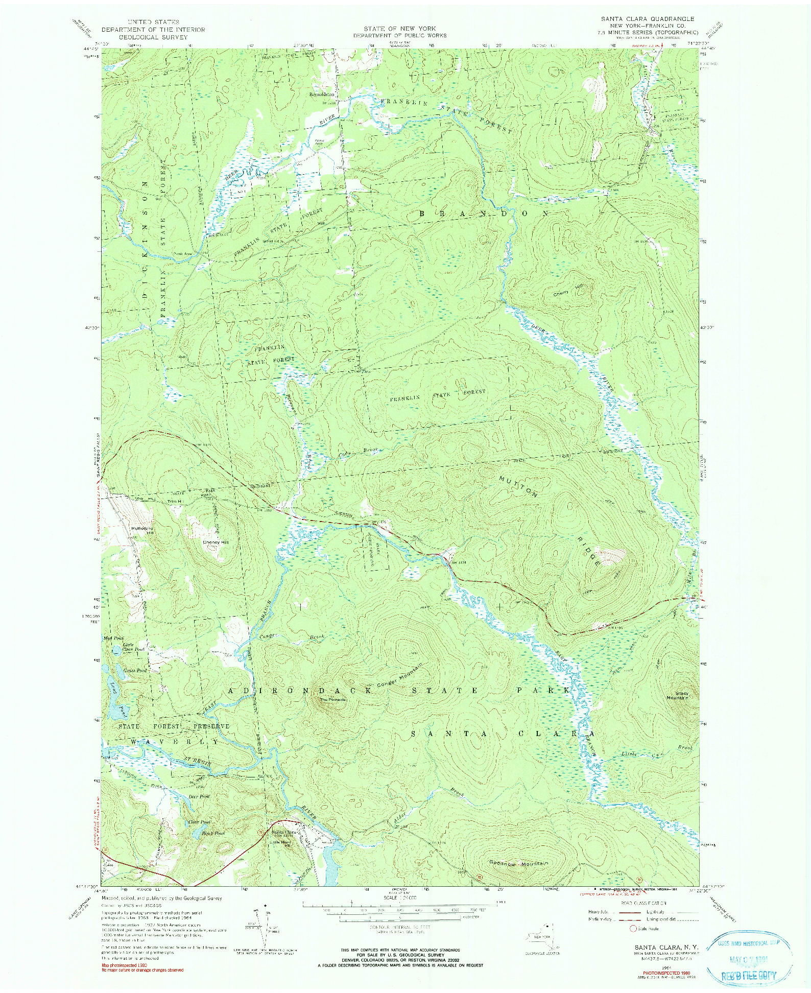 USGS 1:24000-SCALE QUADRANGLE FOR SANTA CLARA, NY 1964