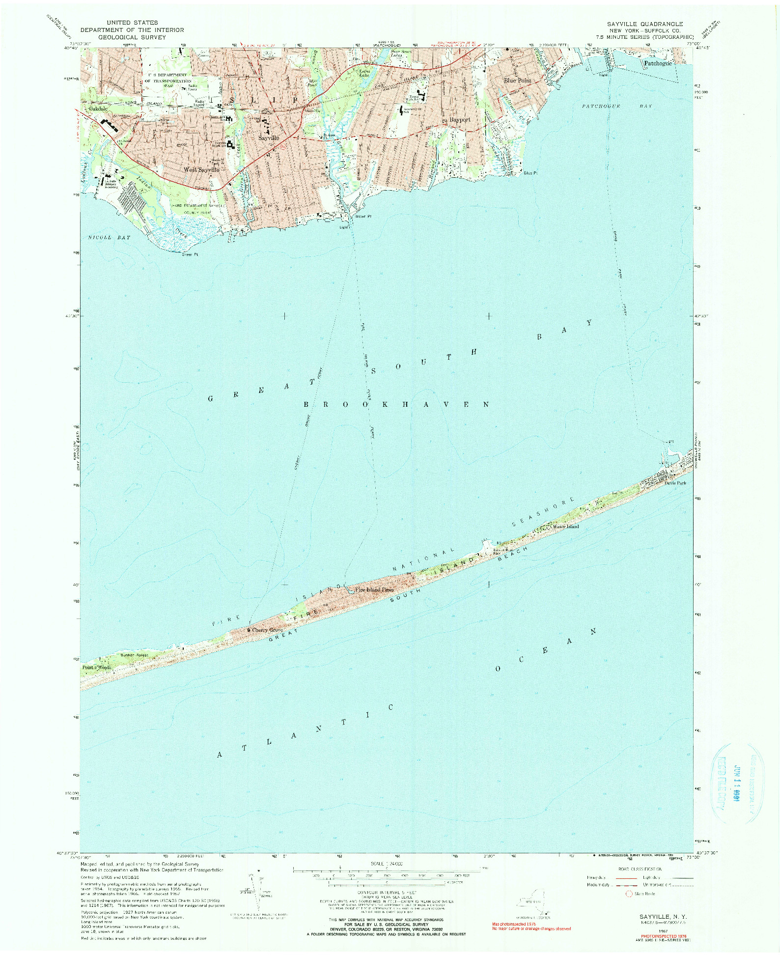 USGS 1:24000-SCALE QUADRANGLE FOR SAYVILLE, NY 1967