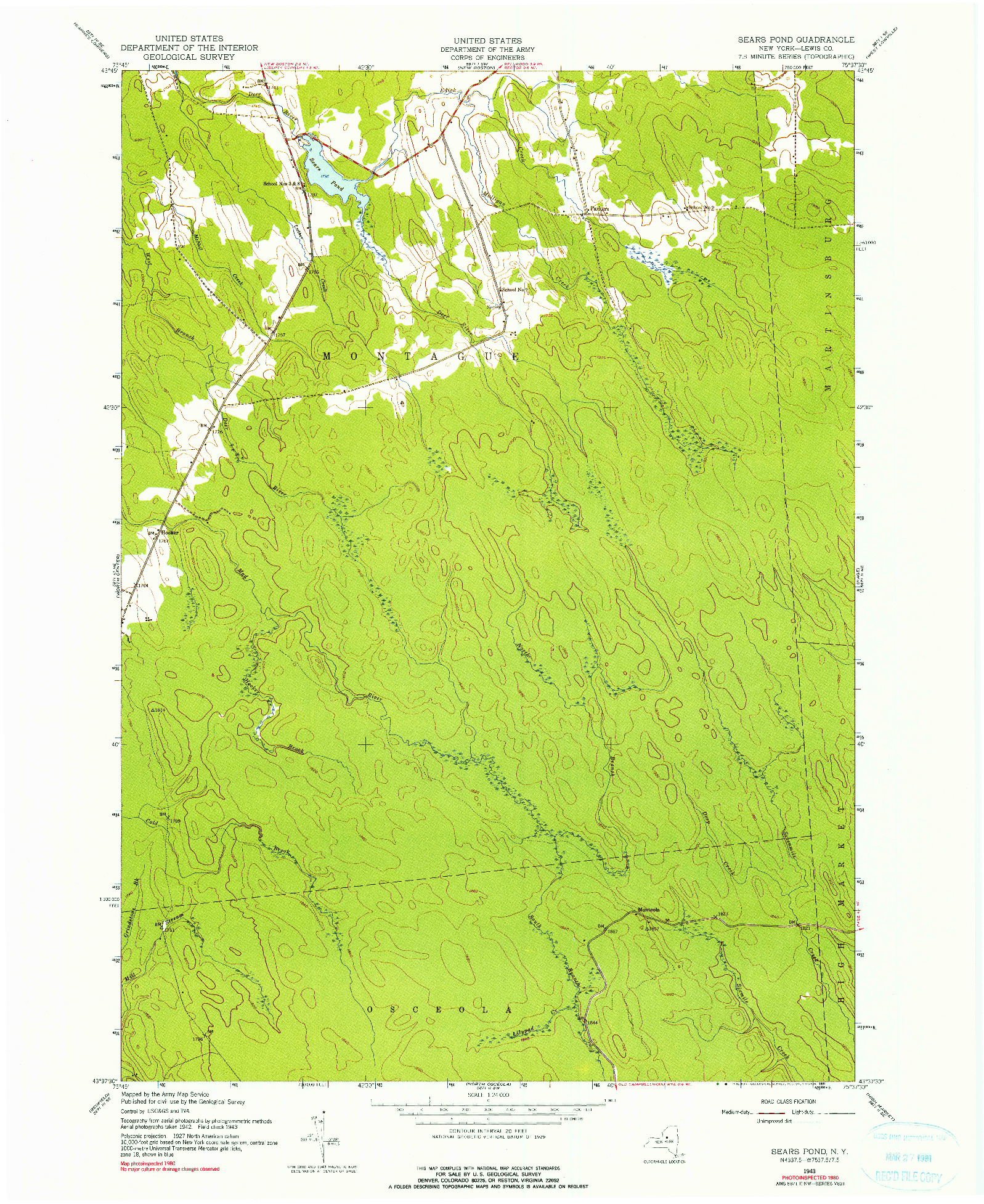 USGS 1:24000-SCALE QUADRANGLE FOR SEARS POND, NY 1943