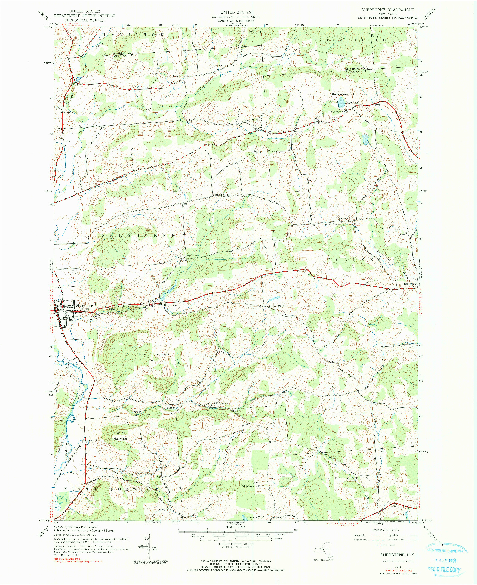 USGS 1:24000-SCALE QUADRANGLE FOR SHERBURNE, NY 1943