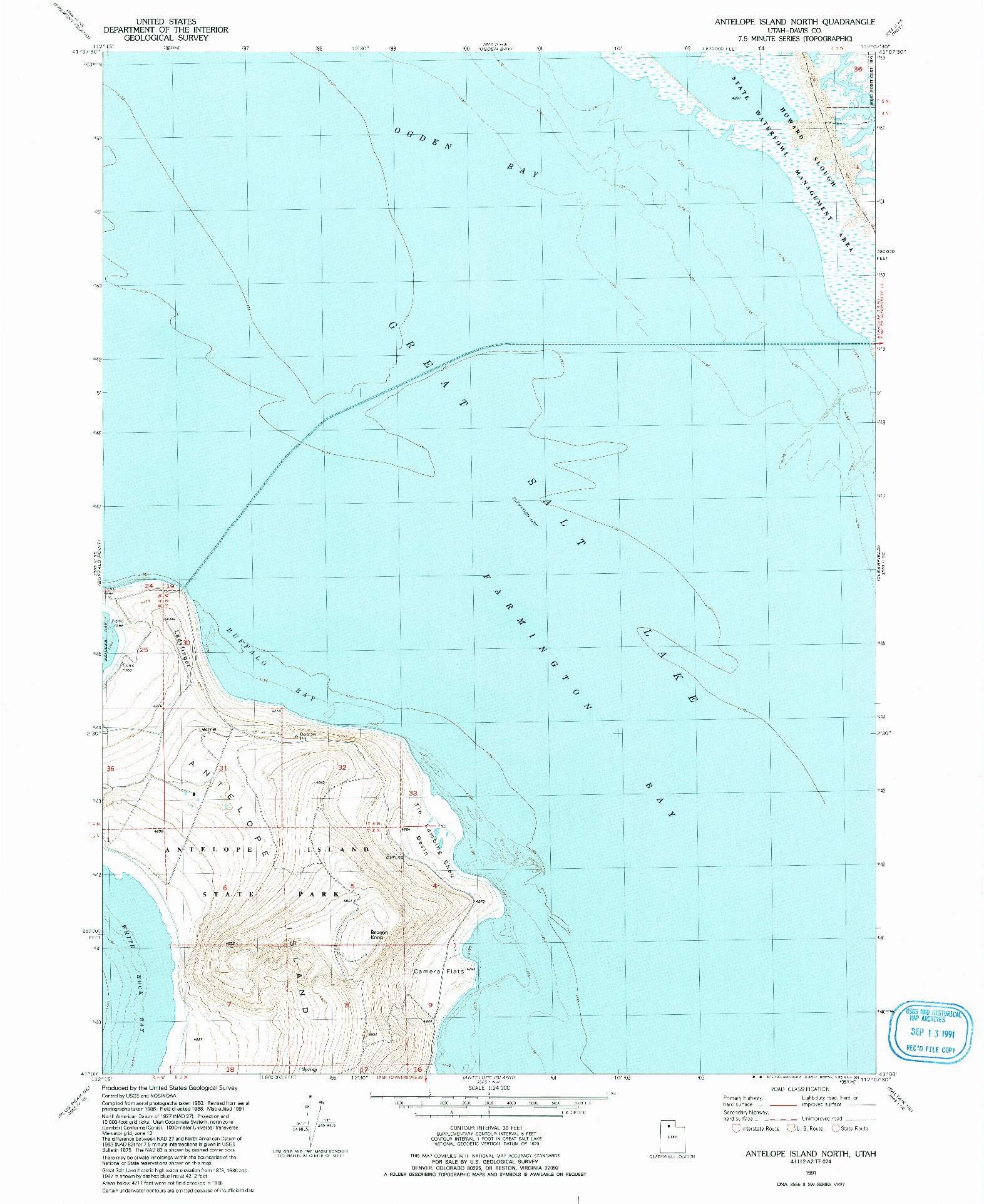 USGS 1:24000-SCALE QUADRANGLE FOR ANTELOPE ISLAND NORTH, UT 1991