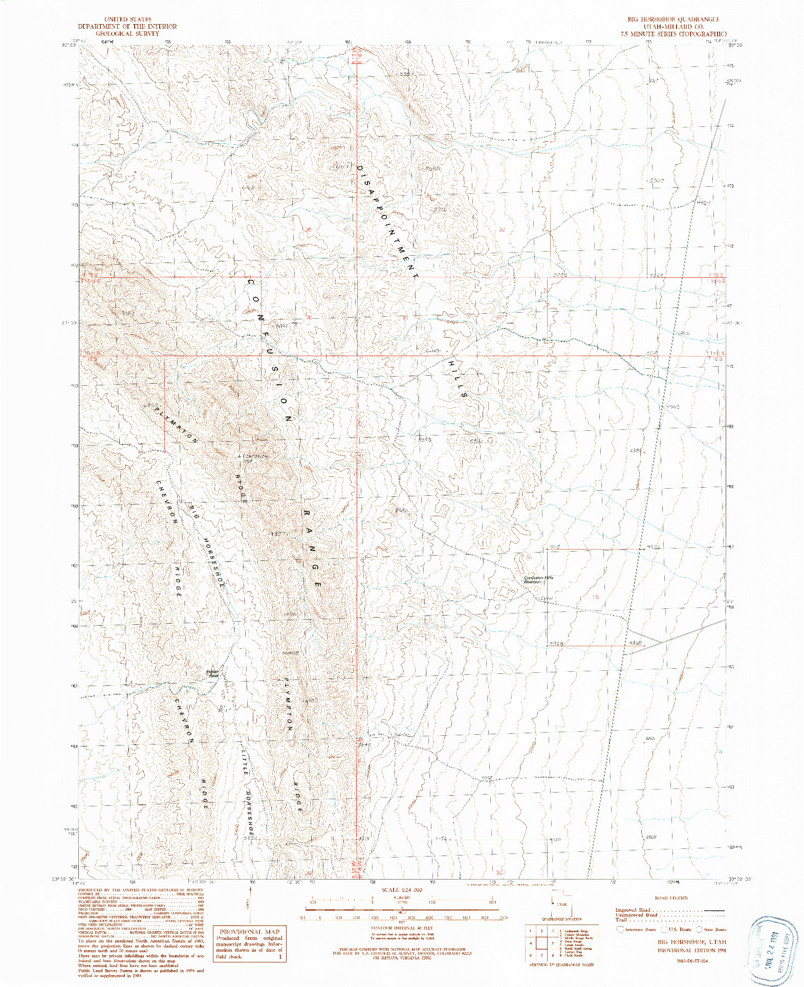 USGS 1:24000-SCALE QUADRANGLE FOR BIG HORSESHOE, UT 1991