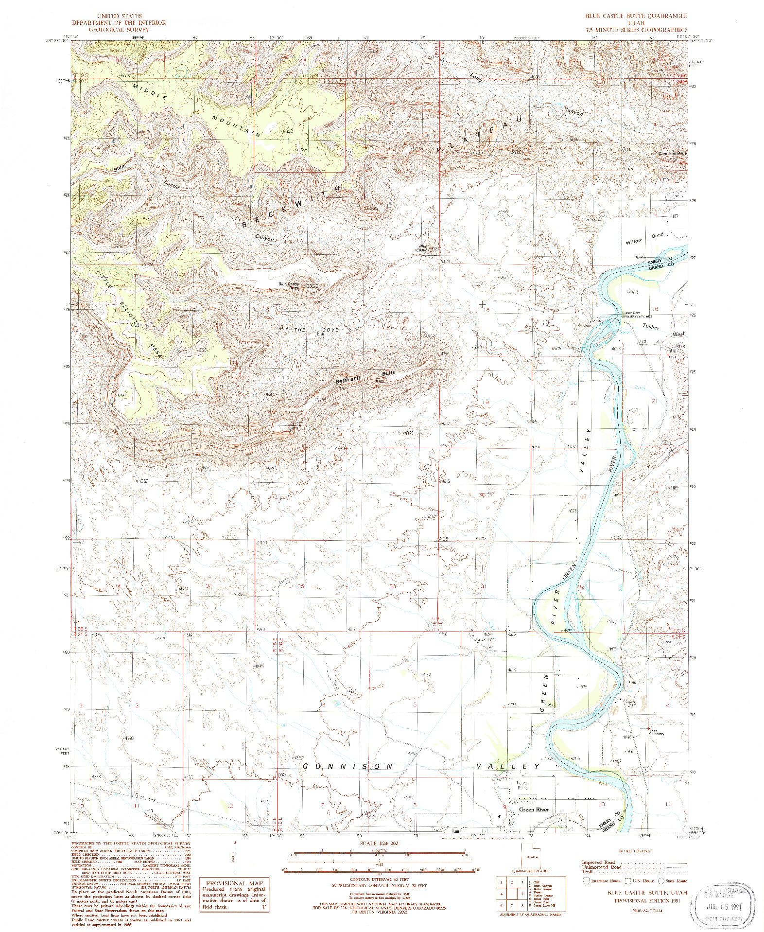 USGS 1:24000-SCALE QUADRANGLE FOR BLUE CASTLE BUTTE, UT 1991