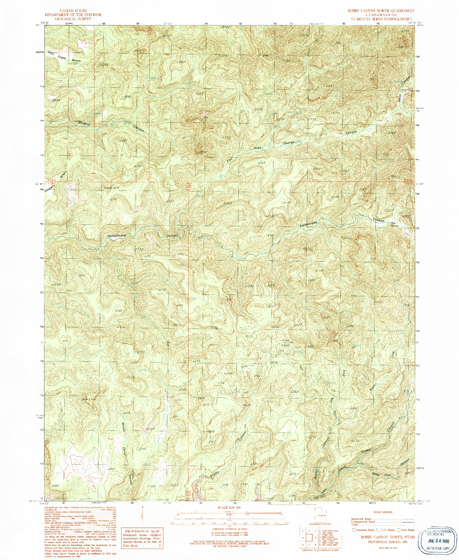 USGS 1:24000-SCALE QUADRANGLE FOR BOBBY CANYON NORTH, UT 1991