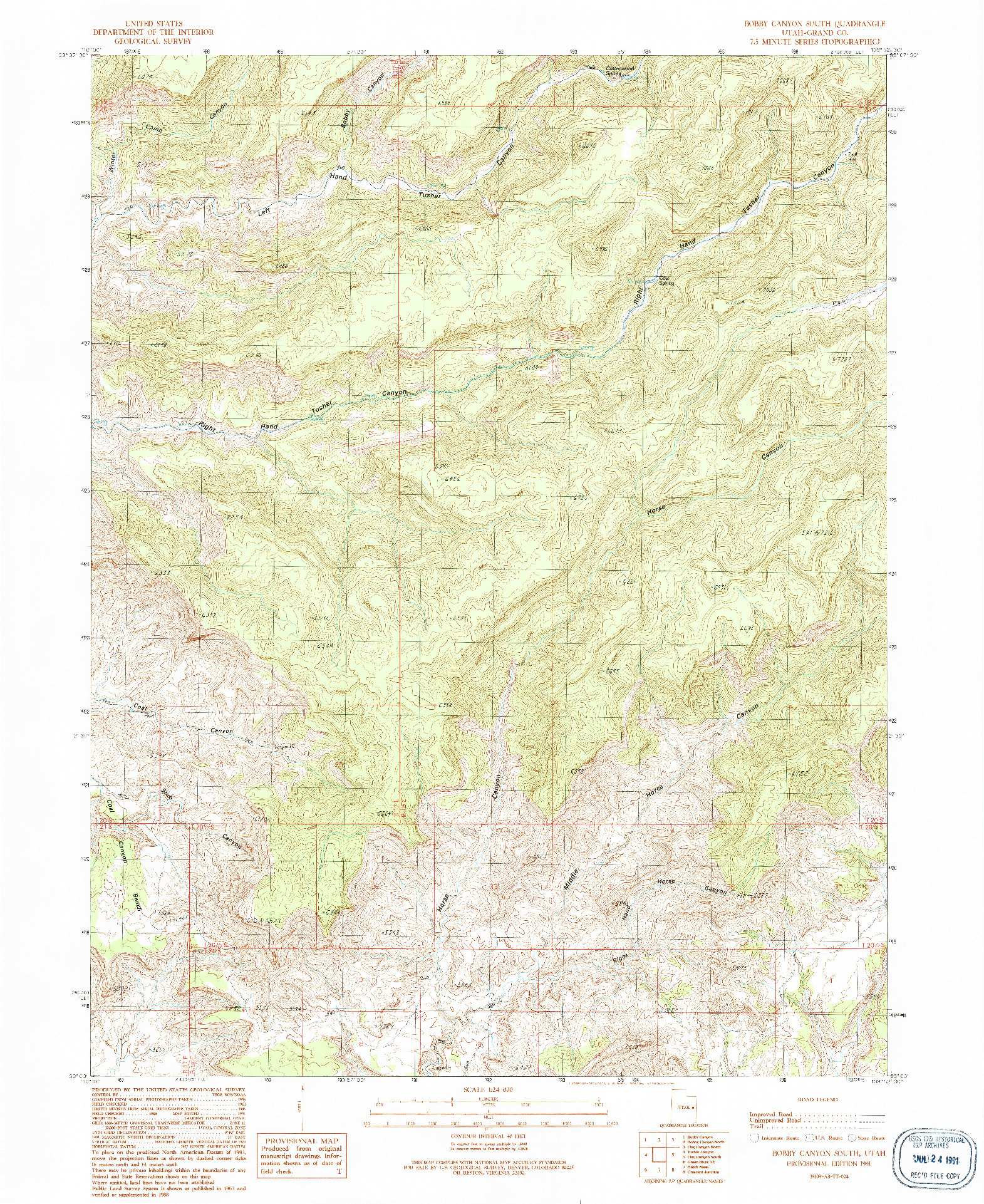 USGS 1:24000-SCALE QUADRANGLE FOR BOBBY CANYON SOUTH, UT 1991