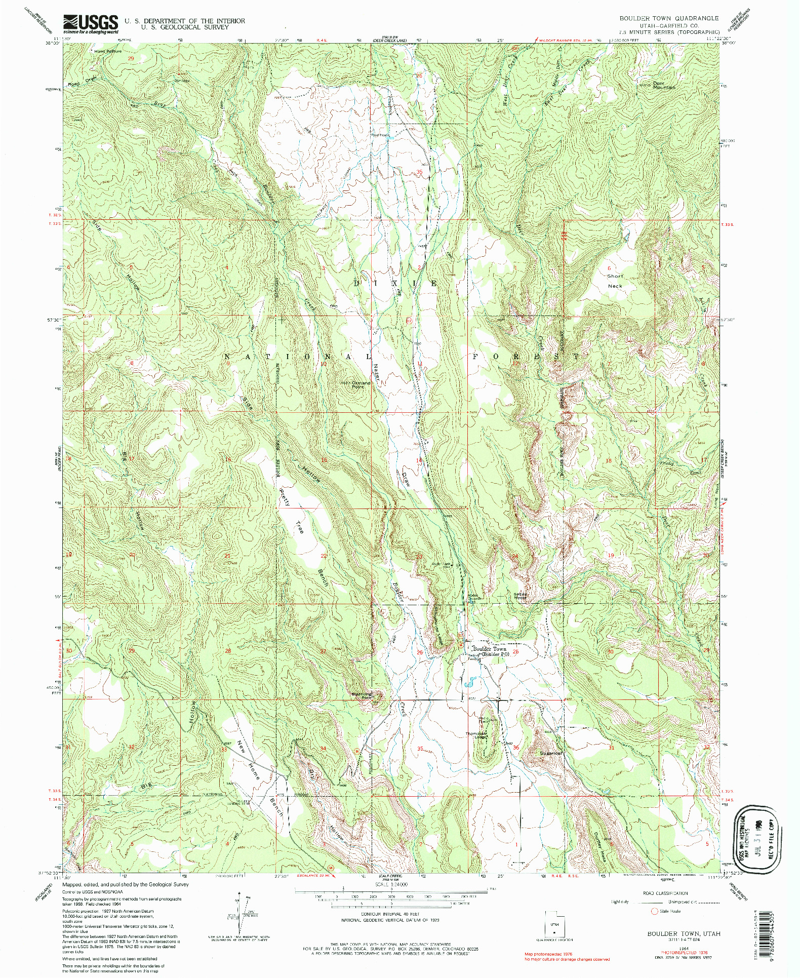 USGS 1:24000-SCALE QUADRANGLE FOR BOULDER TOWN, UT 1964