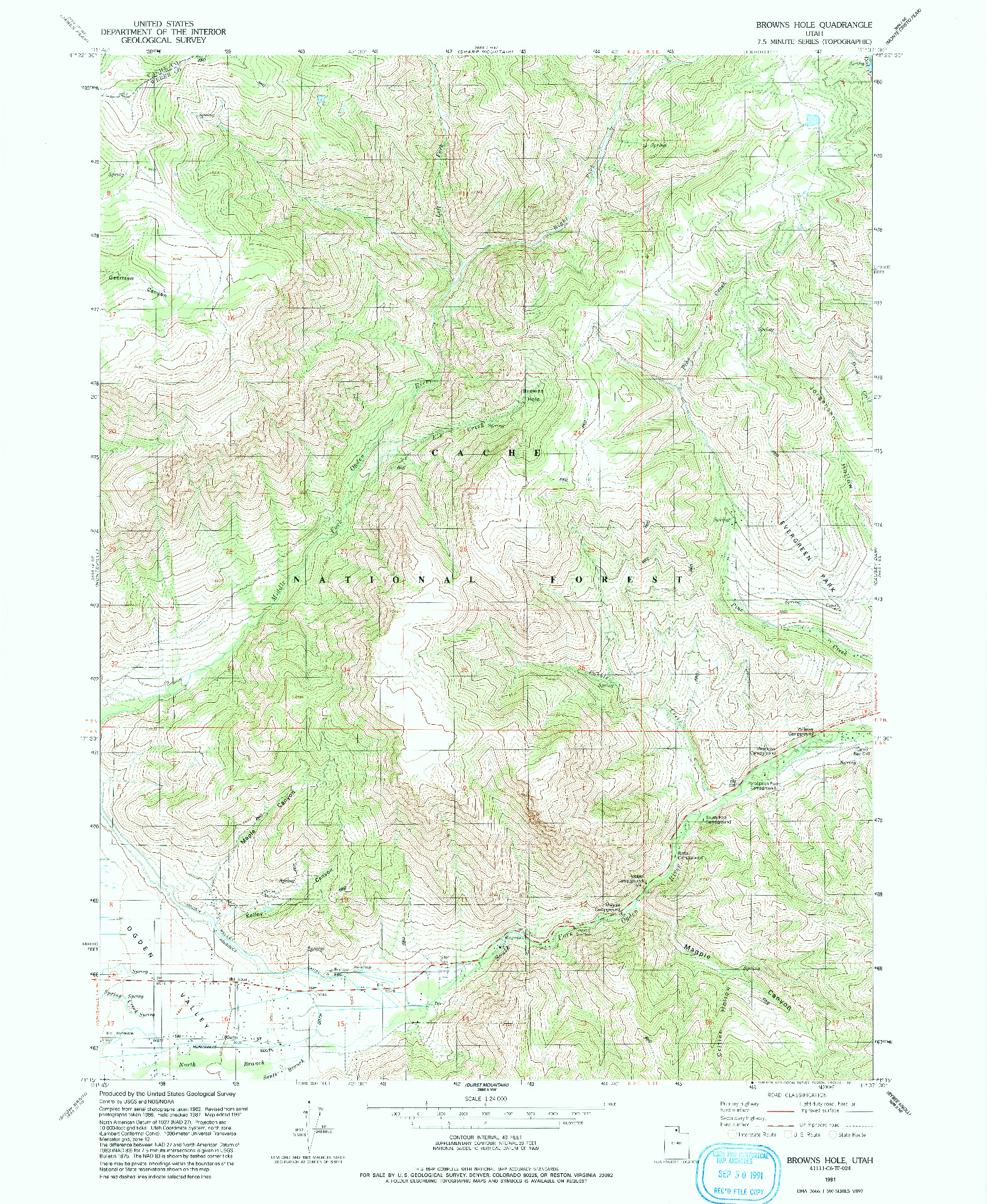 USGS 1:24000-SCALE QUADRANGLE FOR BROWNS HOLE, UT 1991