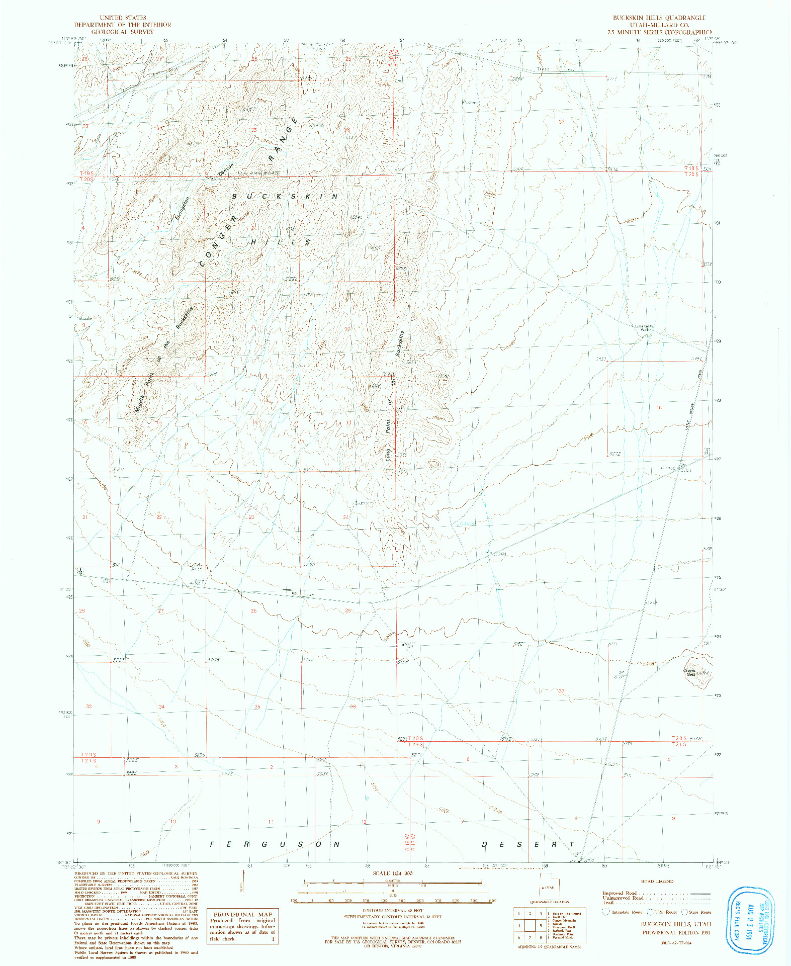 USGS 1:24000-SCALE QUADRANGLE FOR BUCKSKIN HILLS, UT 1991