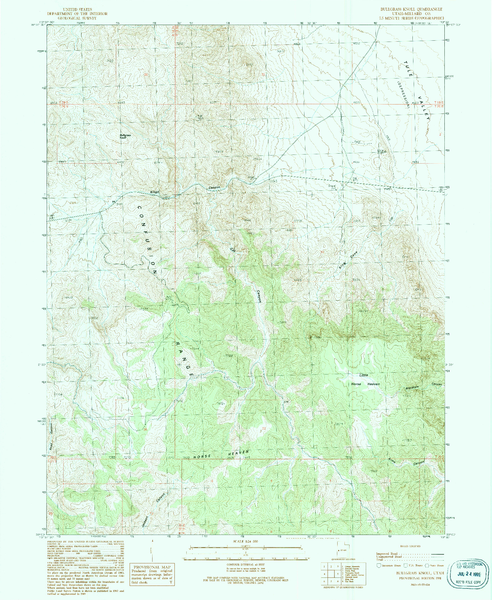 USGS 1:24000-SCALE QUADRANGLE FOR BULLGRASS KNOLL, UT 1991