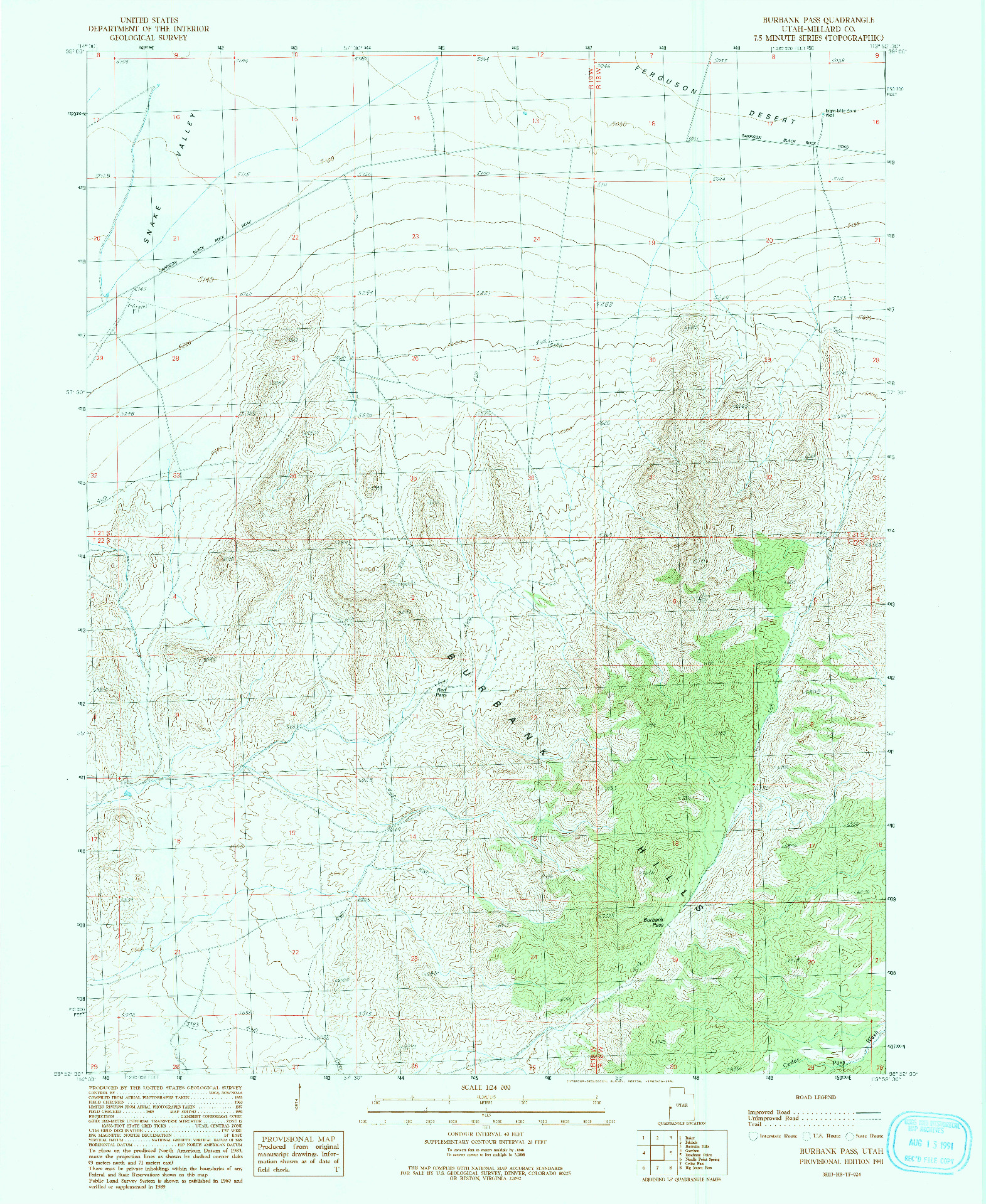 USGS 1:24000-SCALE QUADRANGLE FOR BURBANK PASS, UT 1991