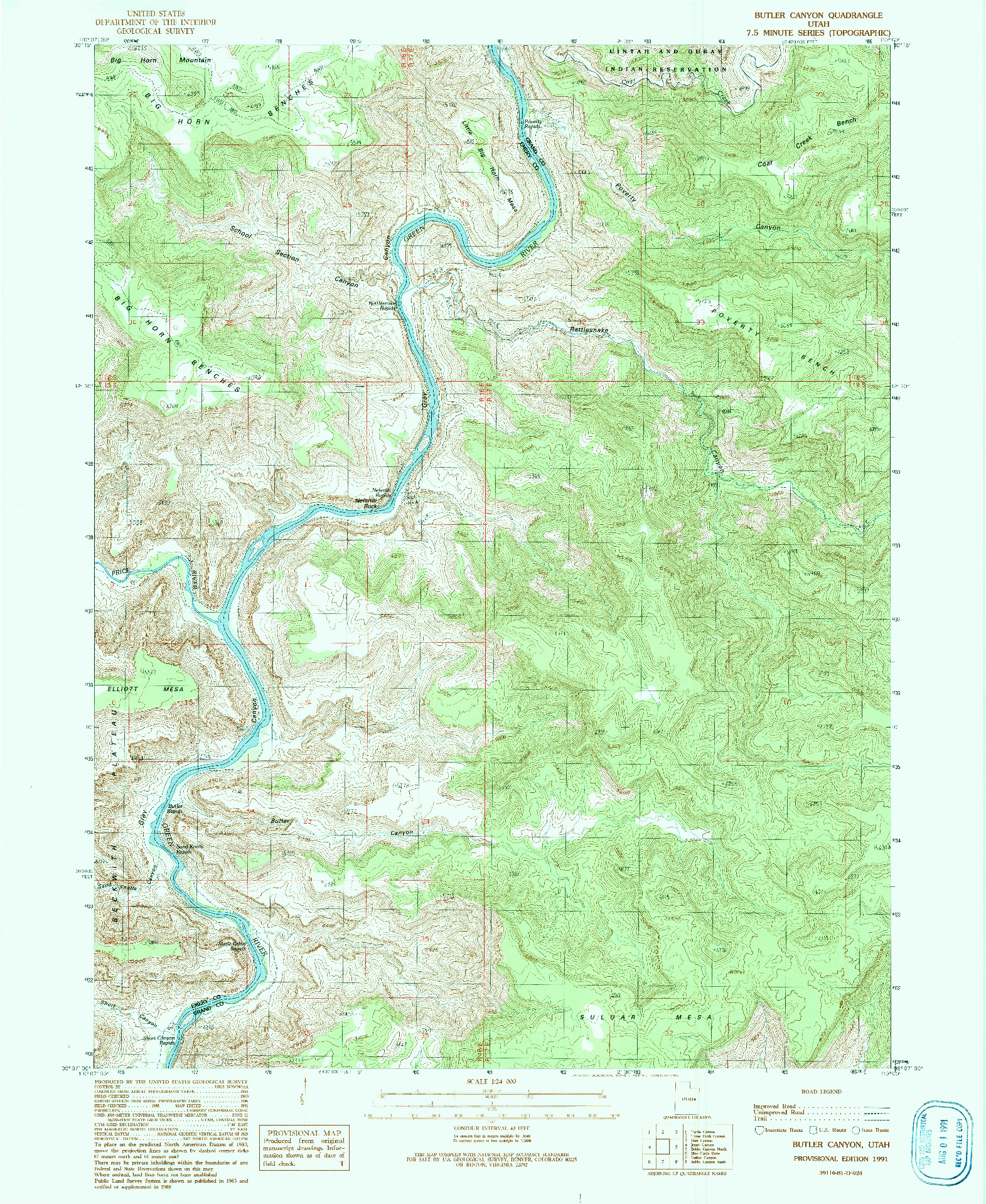 USGS 1:24000-SCALE QUADRANGLE FOR BUTLER CANYON, UT 1991