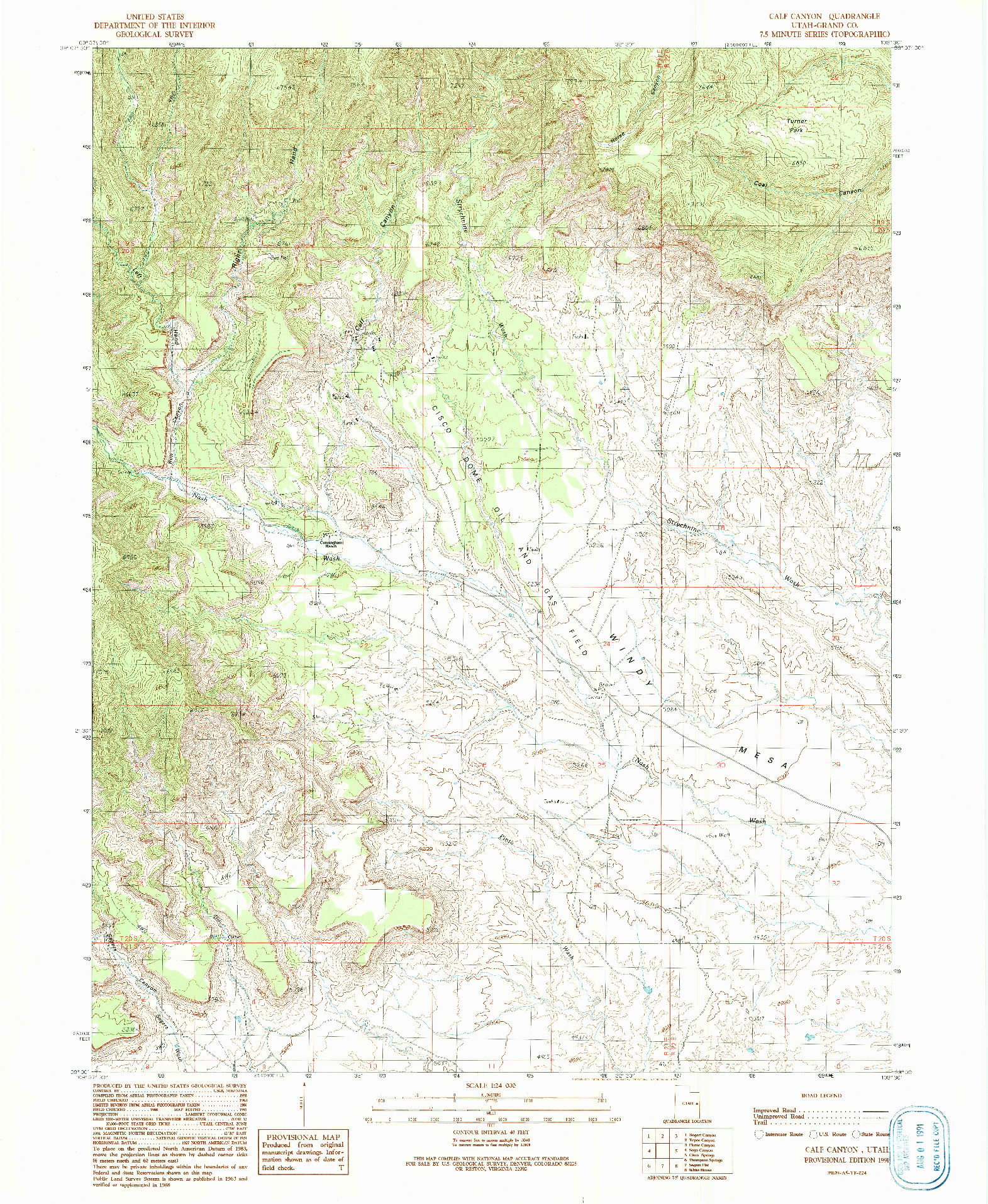 USGS 1:24000-SCALE QUADRANGLE FOR CALF CANYON, UT 1991
