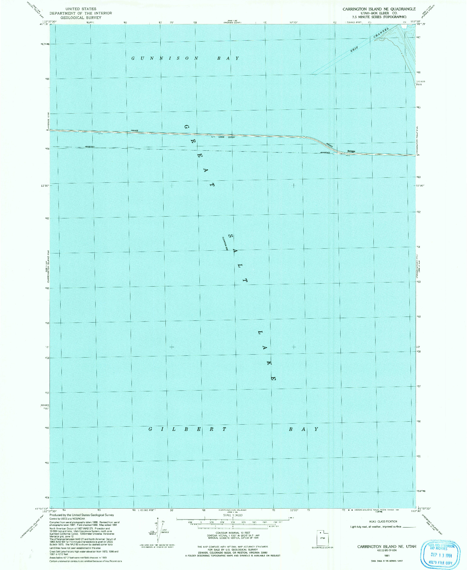 USGS 1:24000-SCALE QUADRANGLE FOR CARRINGTON ISLAND NE, UT 1991