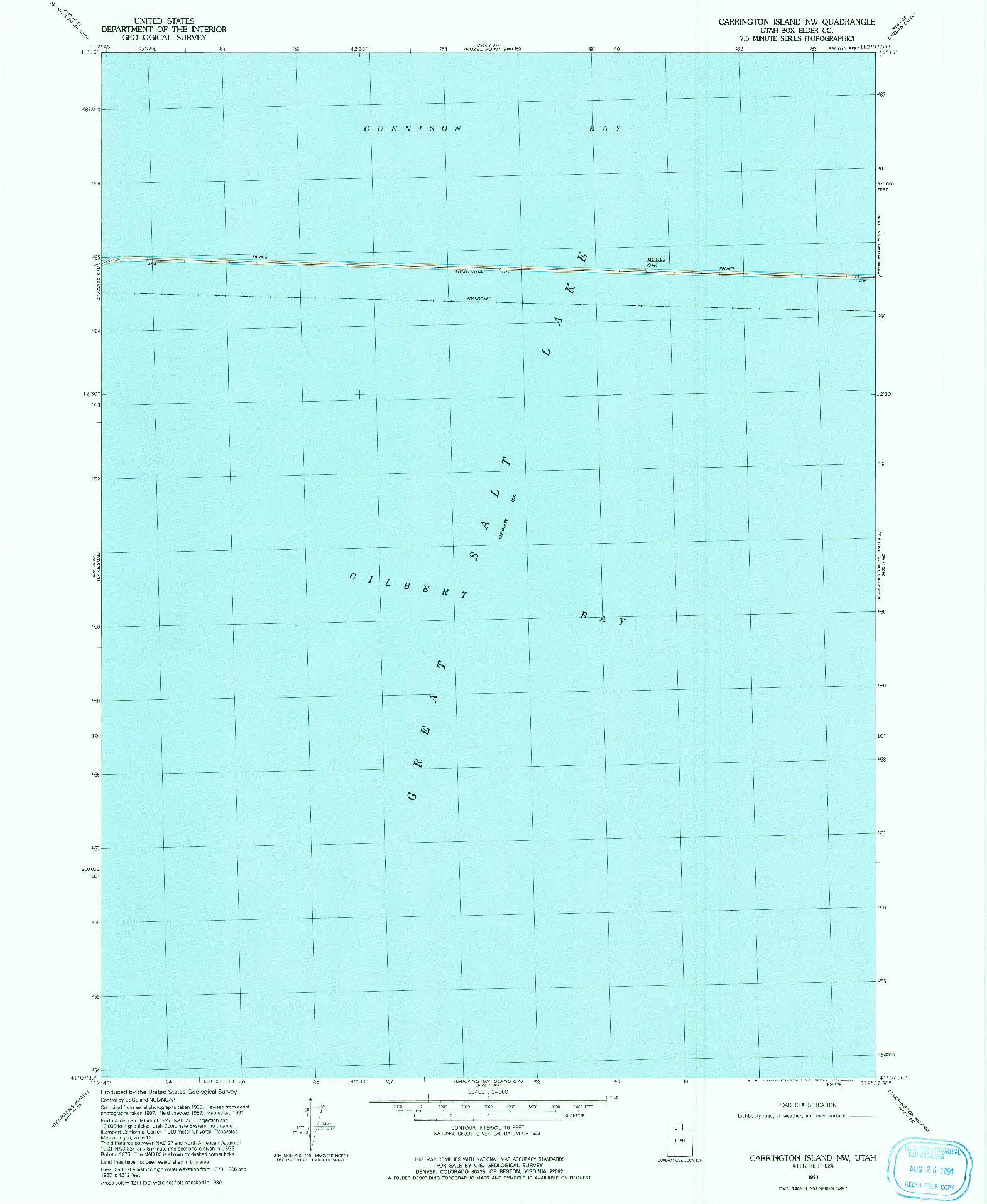 USGS 1:24000-SCALE QUADRANGLE FOR CARRINGTON ISLAND NW, UT 1991