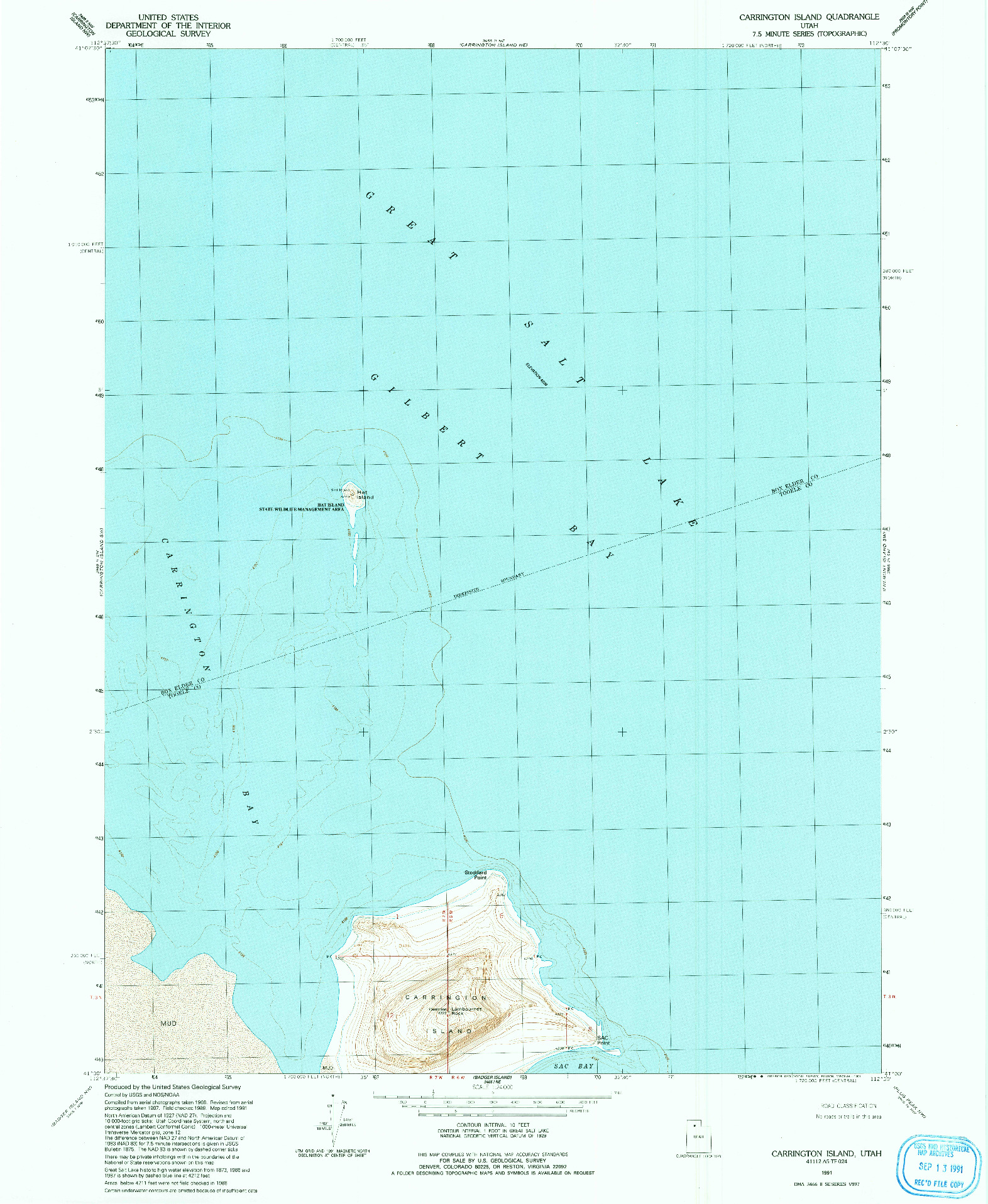 USGS 1:24000-SCALE QUADRANGLE FOR CARRINGTON ISLAND, UT 1991