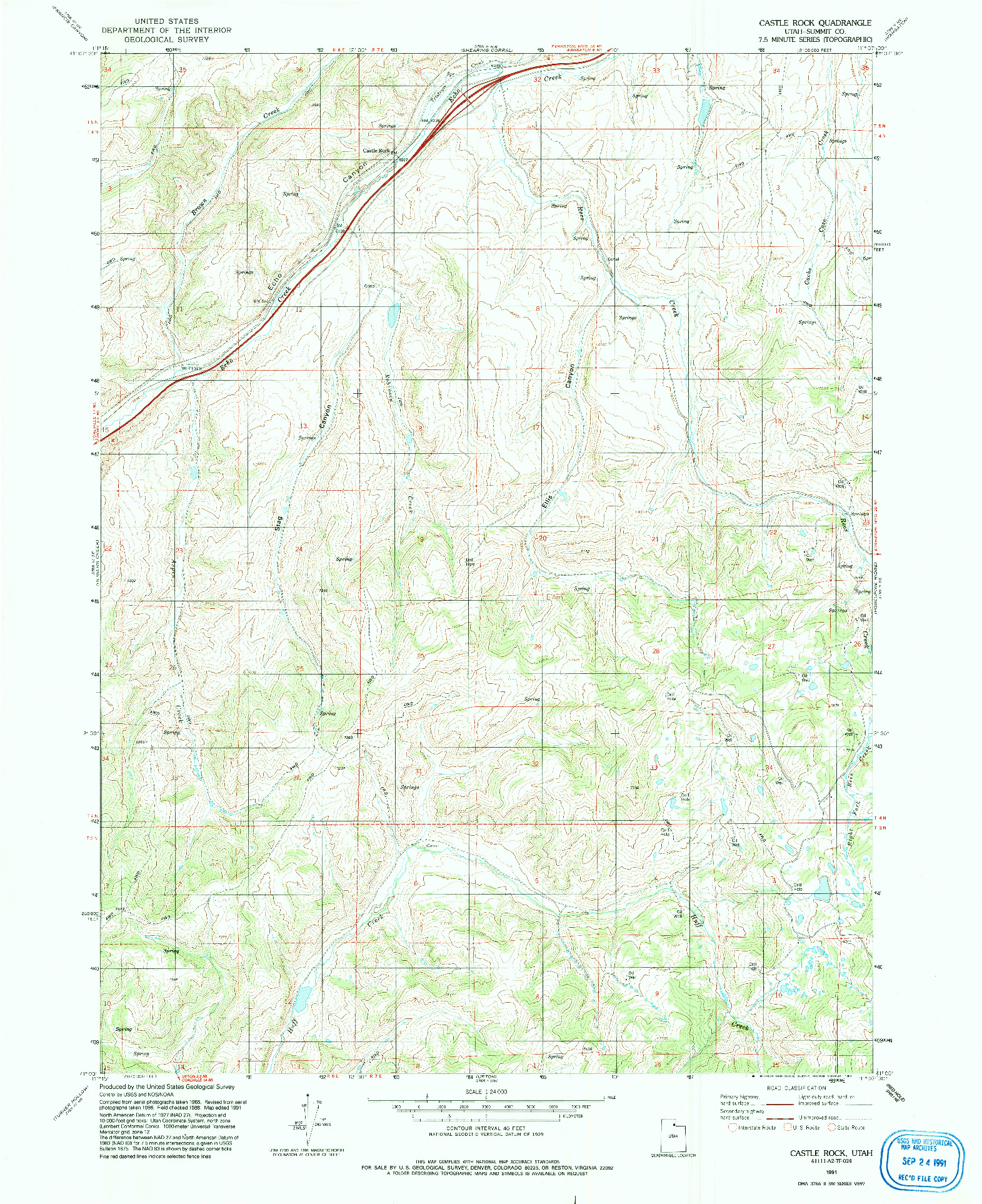 USGS 1:24000-SCALE QUADRANGLE FOR CASTLE ROCK, UT 1991