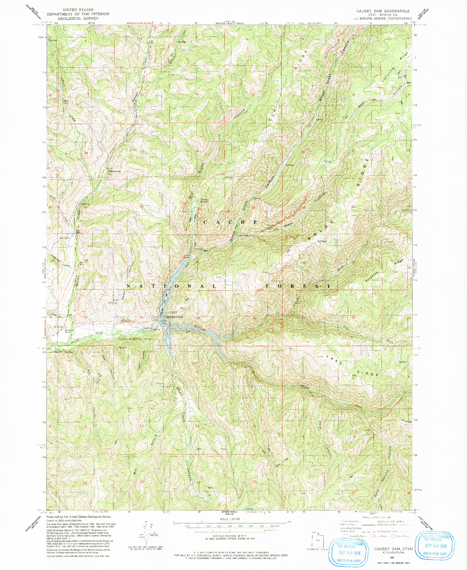 USGS 1:24000-SCALE QUADRANGLE FOR CAUSEY DAM, UT 1991