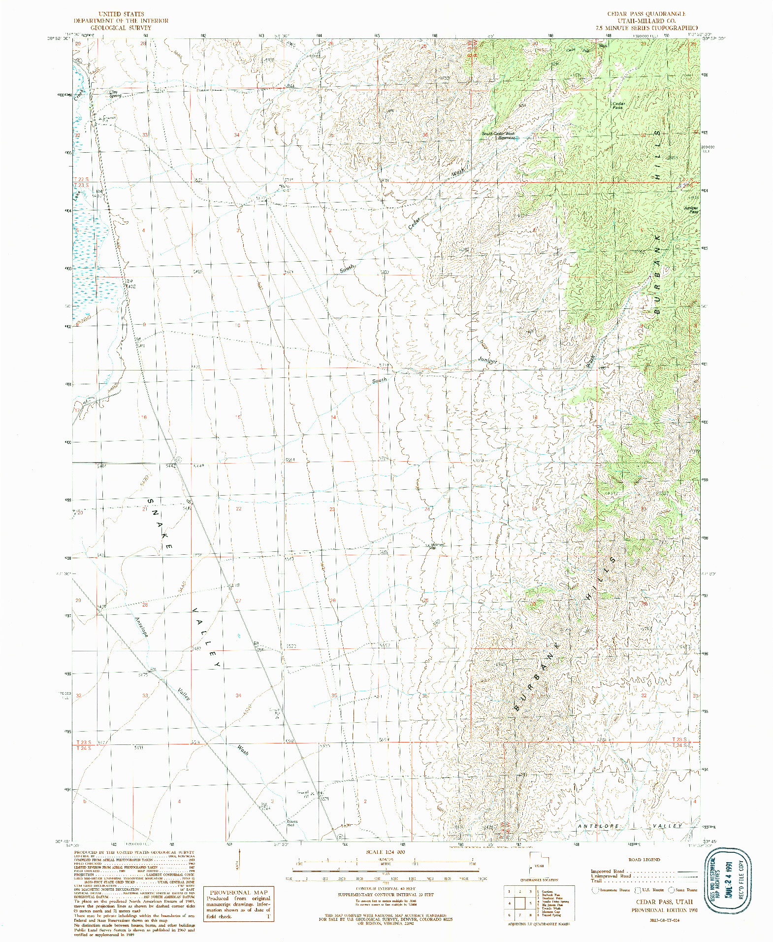 USGS 1:24000-SCALE QUADRANGLE FOR CEDAR PASS, UT 1991