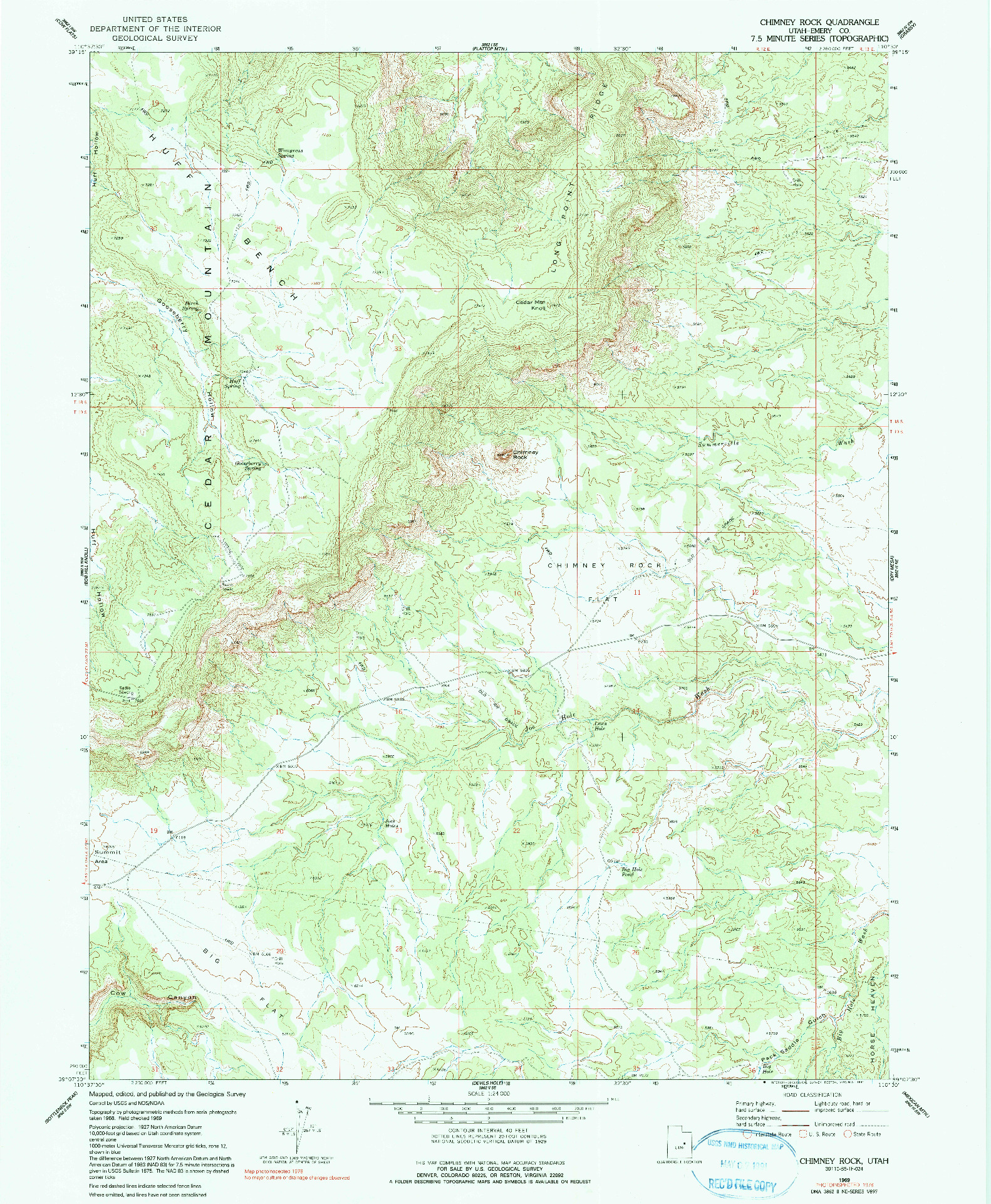 USGS 1:24000-SCALE QUADRANGLE FOR CHIMNEY ROCK, UT 1969