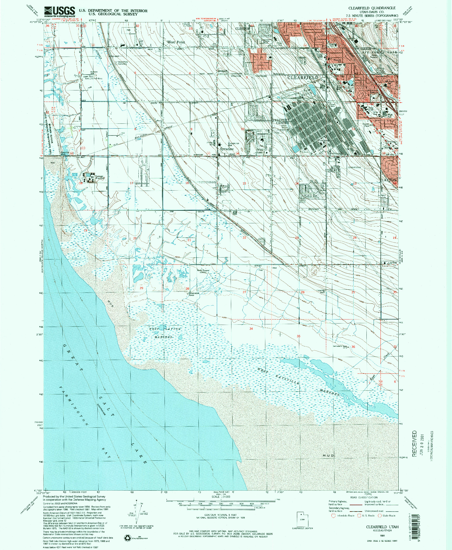 USGS 1:24000-SCALE QUADRANGLE FOR CLEARFIELD, UT 1991