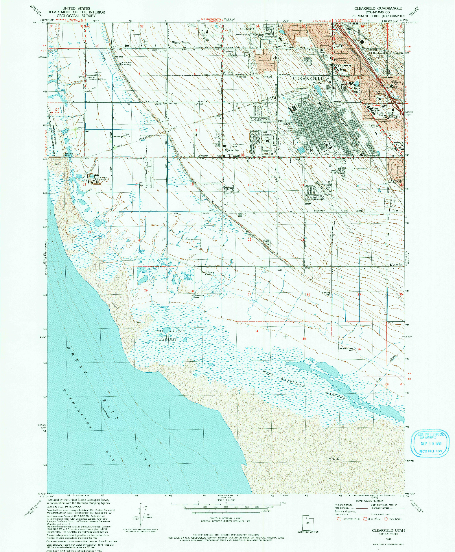 USGS 1:24000-SCALE QUADRANGLE FOR CLEARFIELD, UT 1991