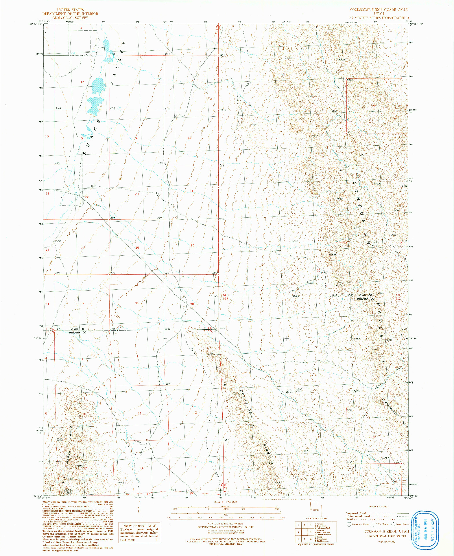 USGS 1:24000-SCALE QUADRANGLE FOR COCKSCOMB RIDGE, UT 1991