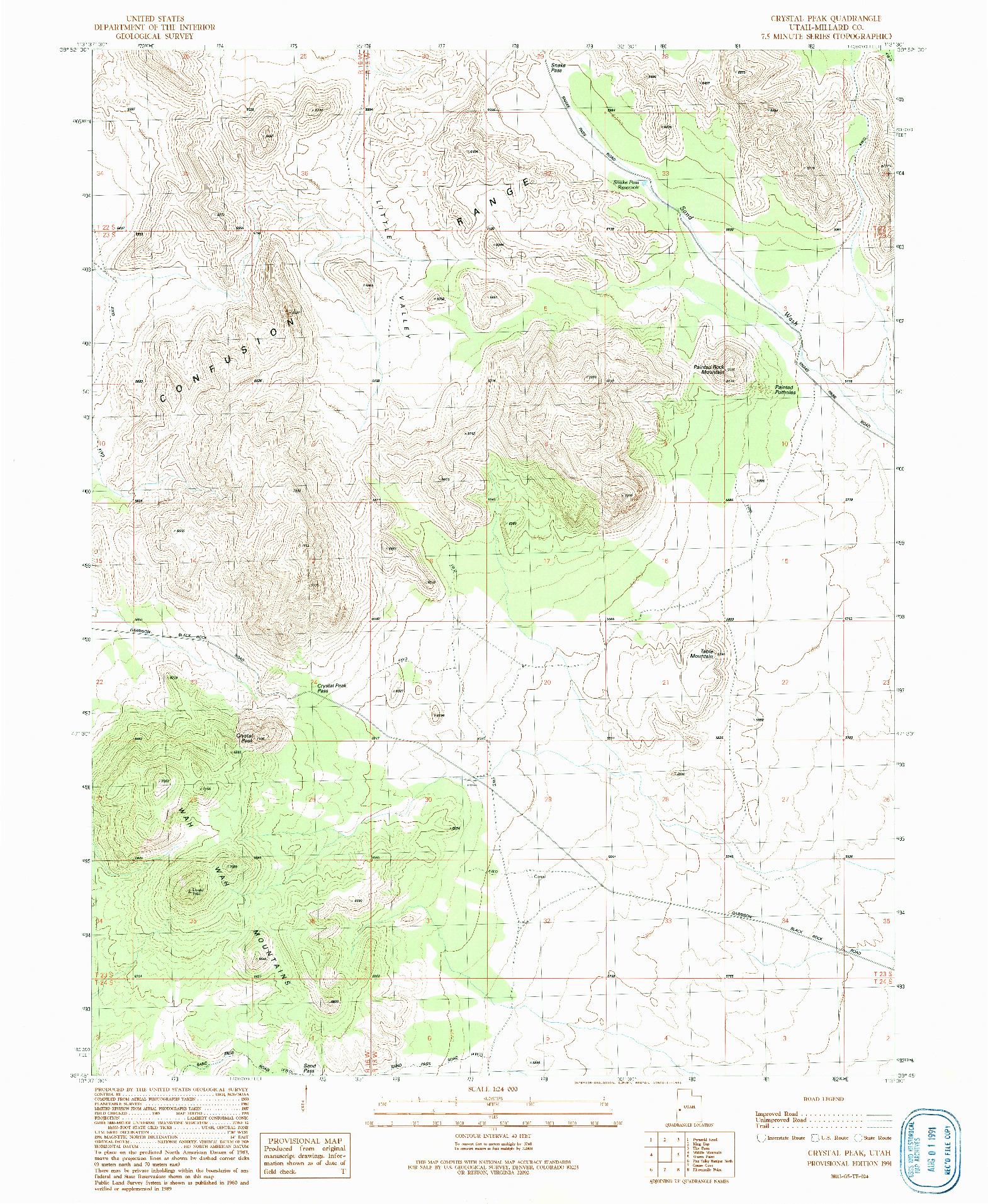 USGS 1:24000-SCALE QUADRANGLE FOR CRYSTAL PEAK, UT 1991