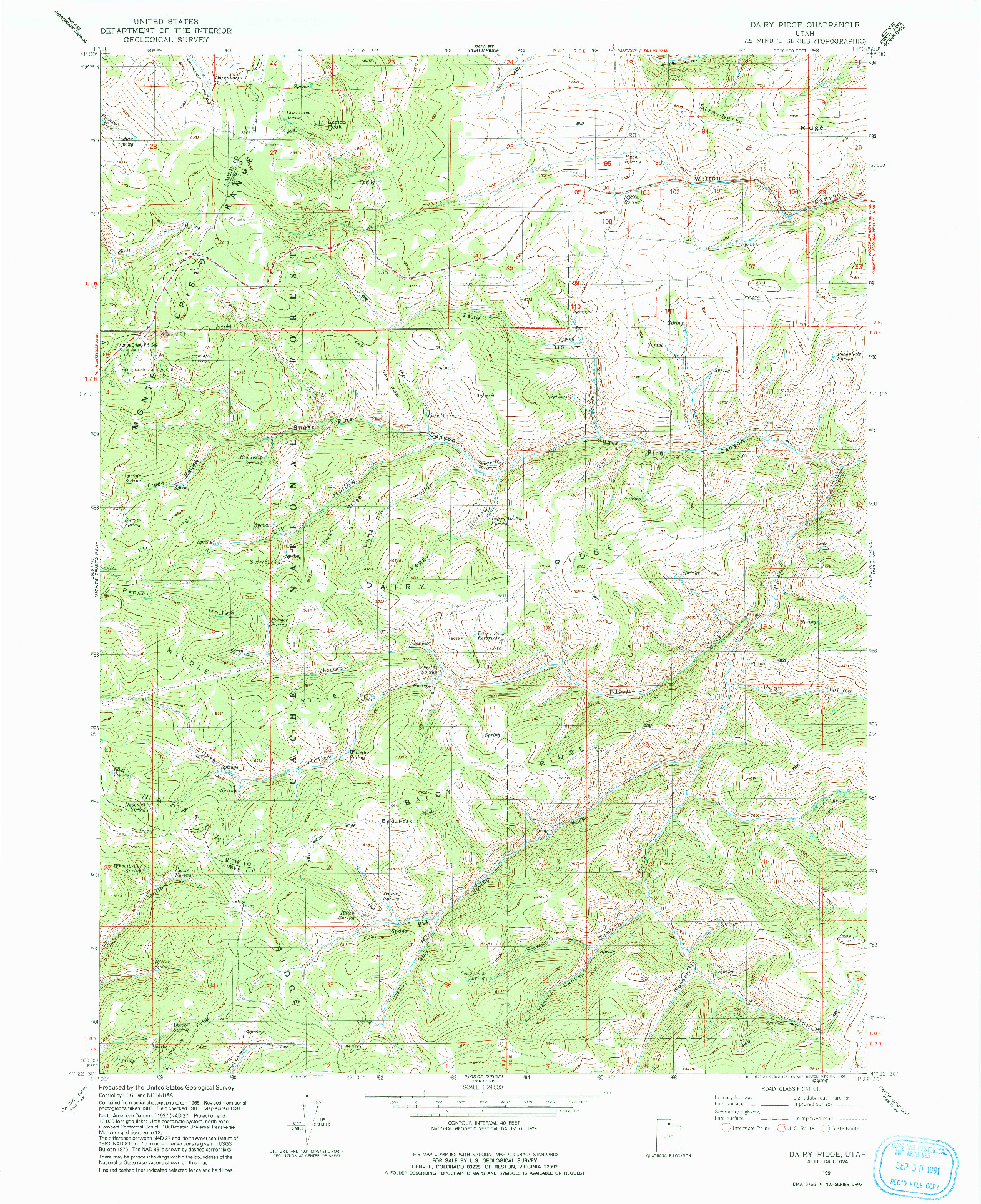 USGS 1:24000-SCALE QUADRANGLE FOR DAIRY RIDGE, UT 1991