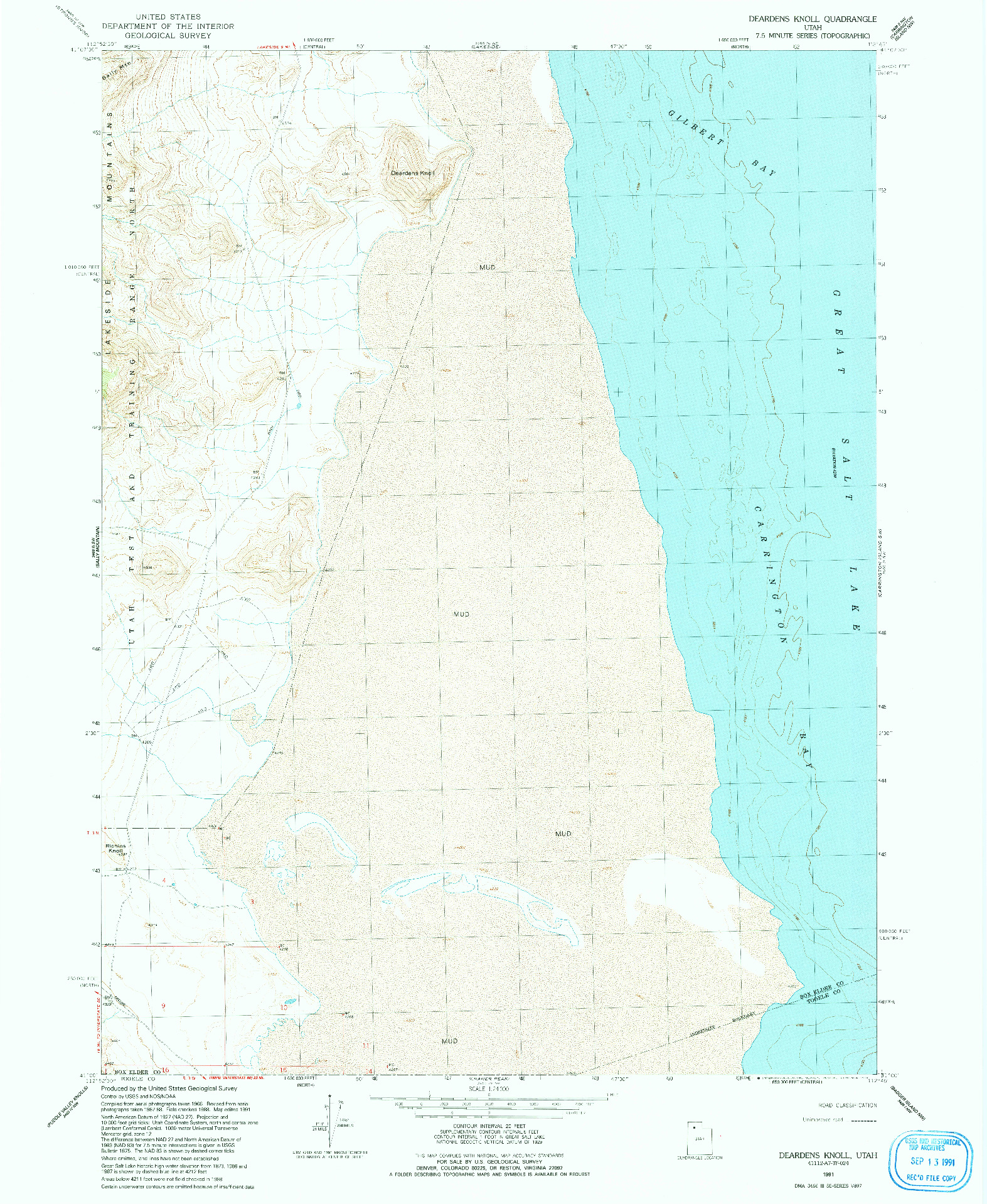 USGS 1:24000-SCALE QUADRANGLE FOR DEARDENS KNOLL, UT 1991