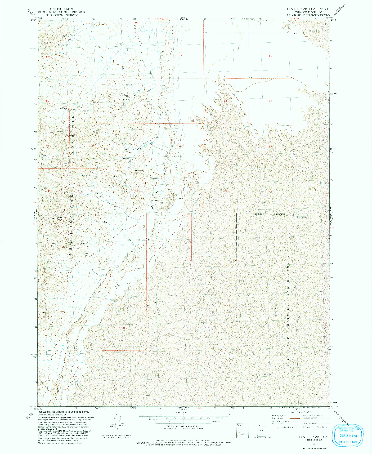 USGS 1:24000-SCALE QUADRANGLE FOR DESERT PEAK, UT 1991