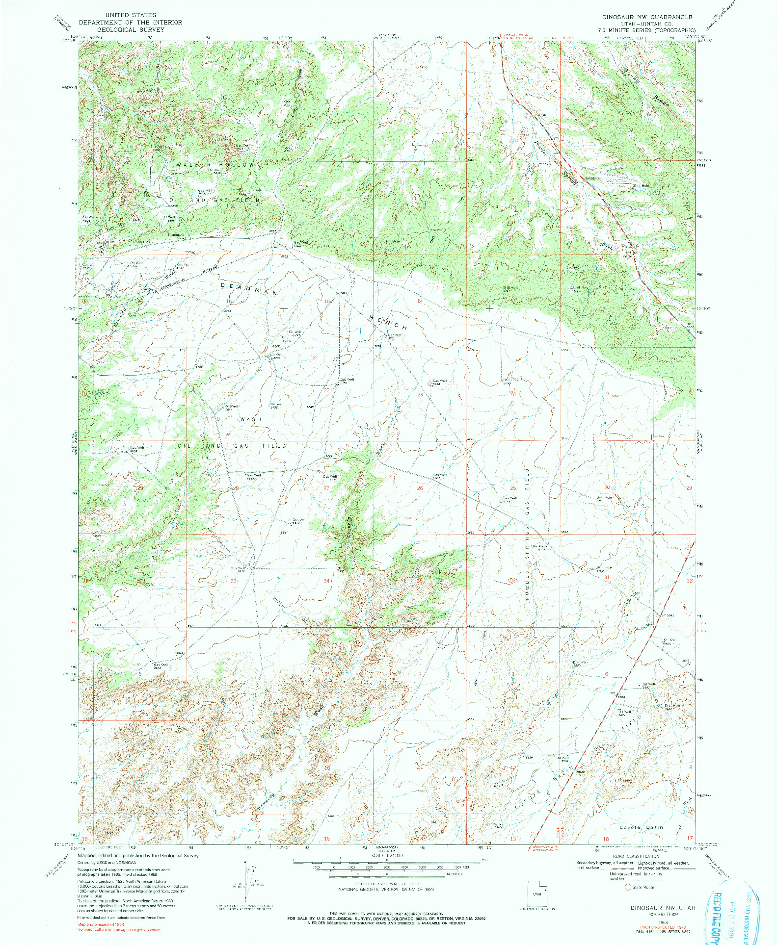 USGS 1:24000-SCALE QUADRANGLE FOR DINOSAUR NW, UT 1968
