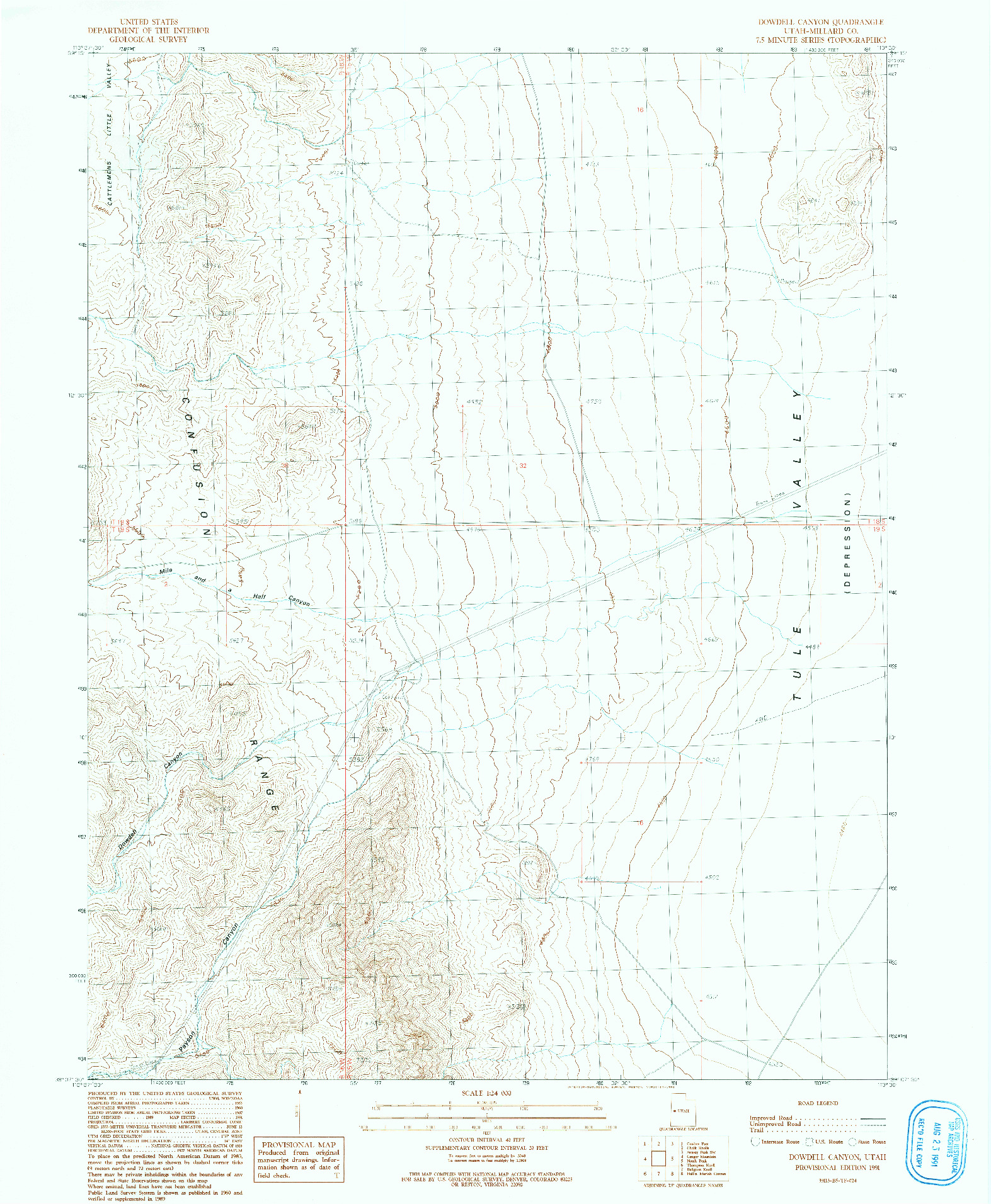USGS 1:24000-SCALE QUADRANGLE FOR DOWDELL CANYON, UT 1991
