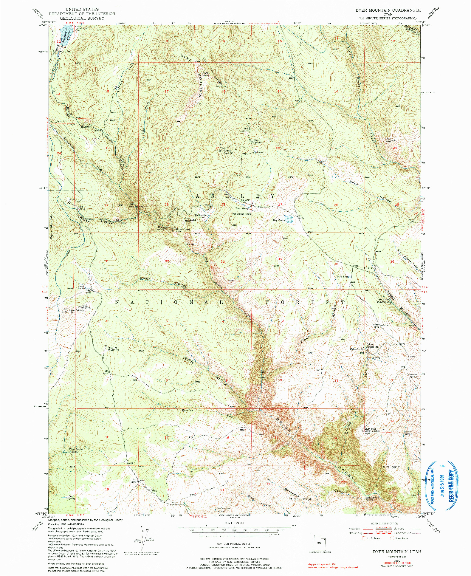 USGS 1:24000-SCALE QUADRANGLE FOR DYER MOUNTAIN, UT 1950